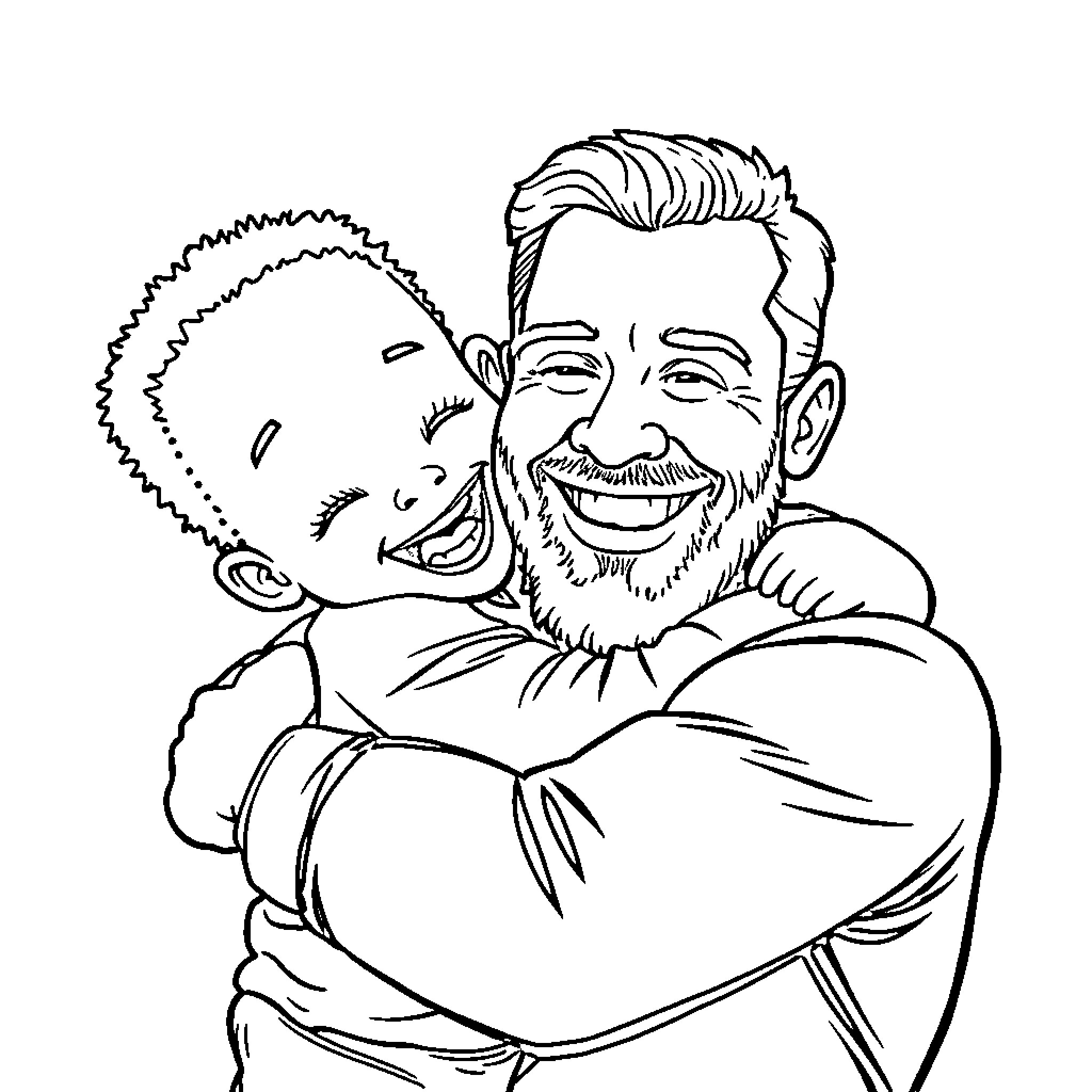 Child hugging happy parent affectionately Coloring Page (free black-and-white line drawing printable PDF for all, from beginners to advanced learners, including children, teens, adults, and seniors)