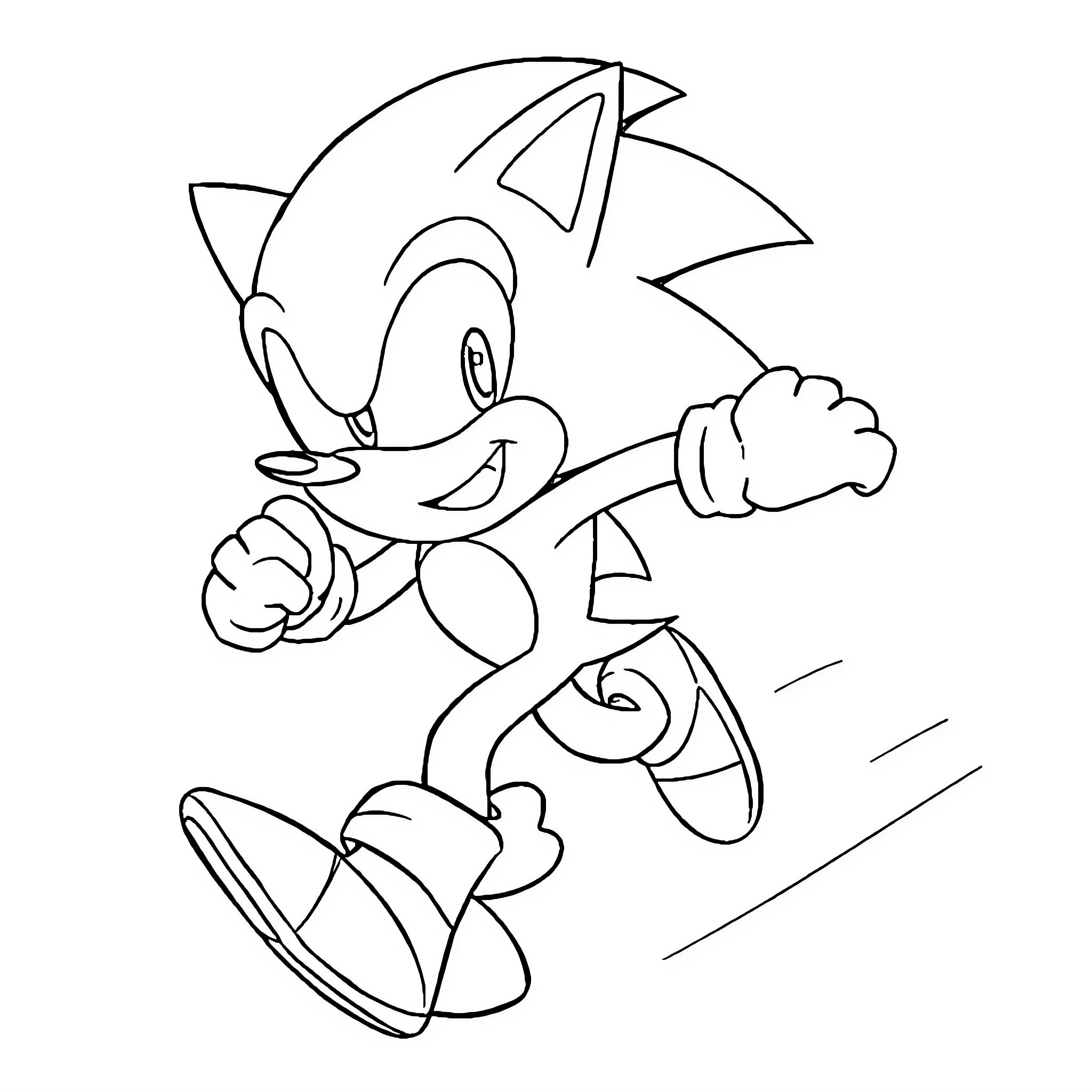 Sonic running with determination Coloring Page (free black-and-white line drawing printable PDF for all, from beginners to advanced learners, including children, teens, adults, and seniors)