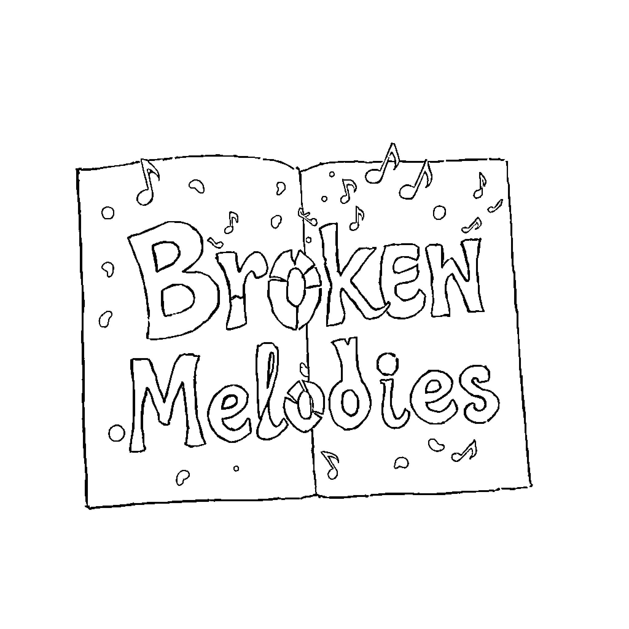 Music Note Broken Melodies Coloring Page (free black-and-white line drawing printable PDF for all, from beginners to advanced learners, including children, teens, adults, and seniors)