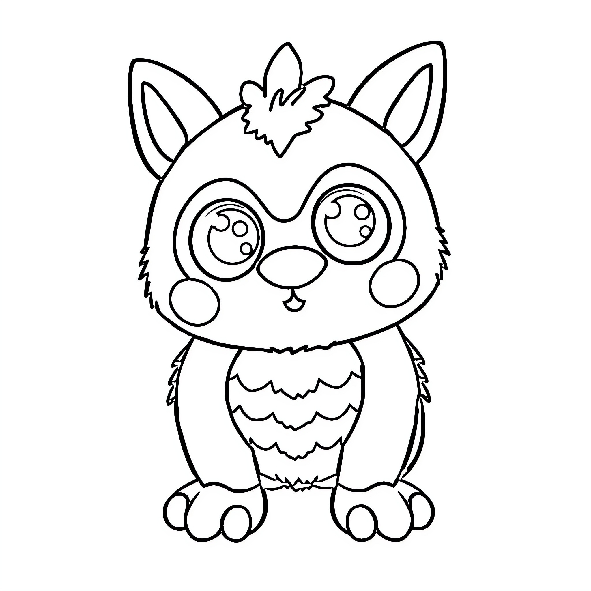 Kemonito's Curious and Expressive Creature Coloring Page (free black-and-white line drawing printable PDF for all, from beginners to advanced learners, including children, teens, adults, and seniors)