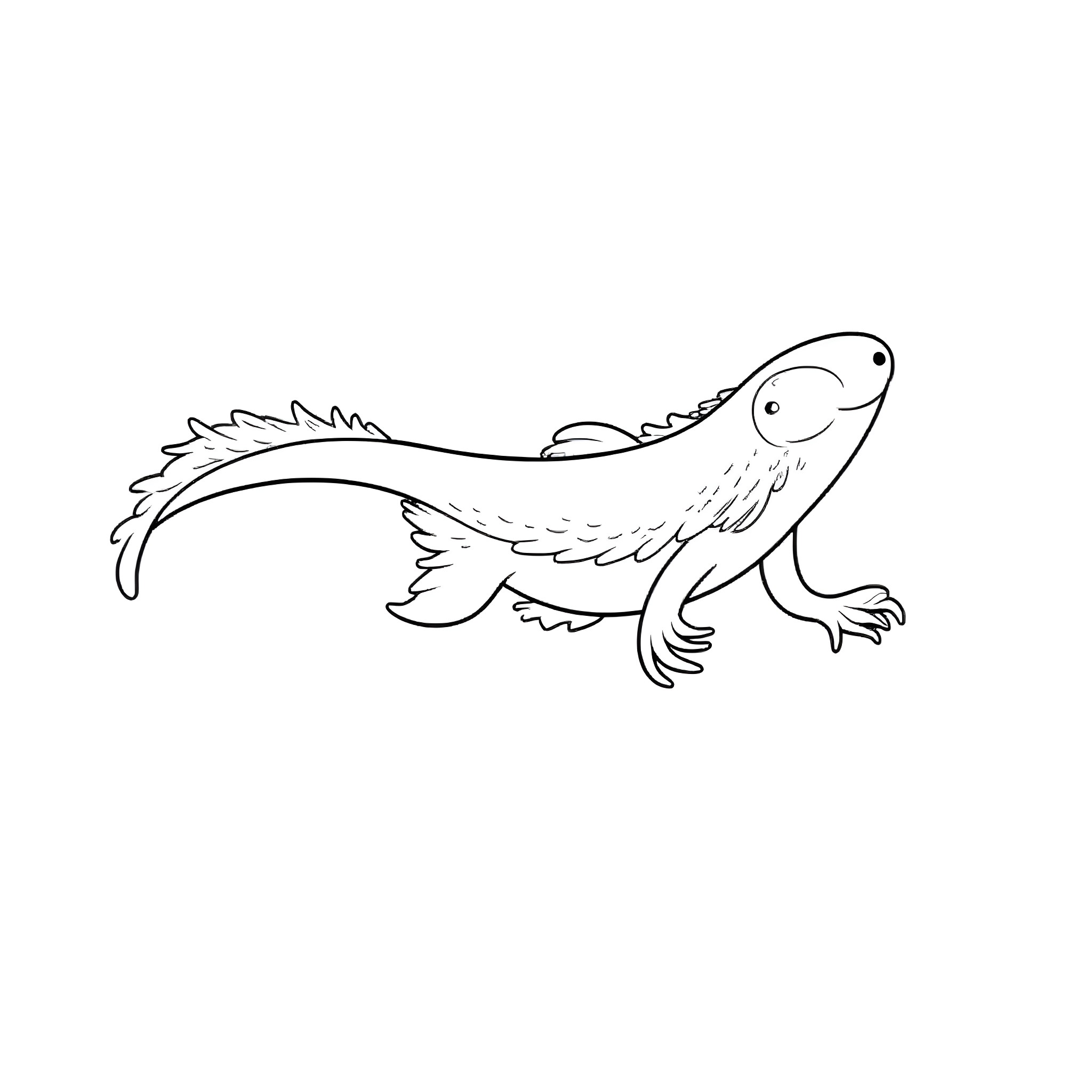 Axolotl exploring the underwater world Coloring Page (free black-and-white line drawing printable PDF for all, from beginners to advanced learners, including children, teens, adults, and seniors)
