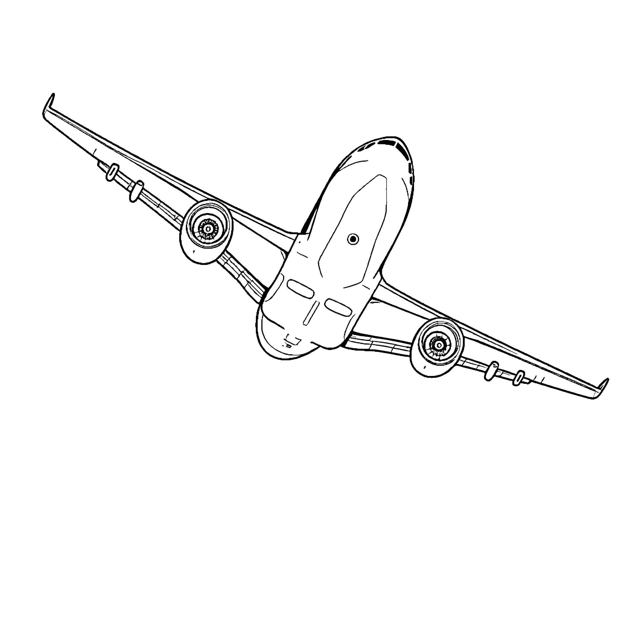 Jumbo Jet in simple line drawing style Coloring Page (free black-and-white line drawing printable PDF for all, from beginners to advanced learners, including children, teens, adults, and seniors)