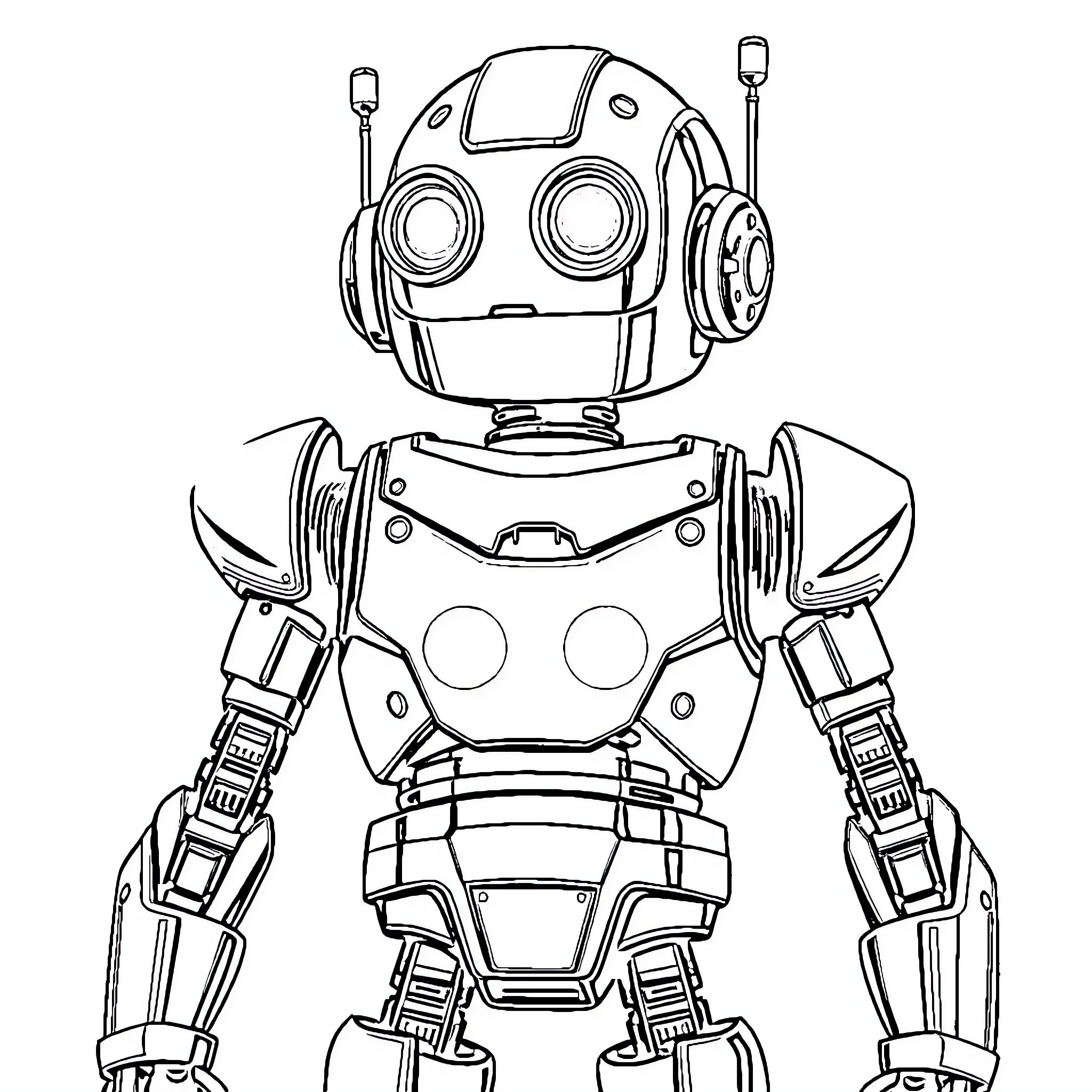 Robot in Futuristic Outfit Coloring Page (free black-and-white line drawing printable PDF for all, from beginners to advanced learners, including children, teens, adults, and seniors)