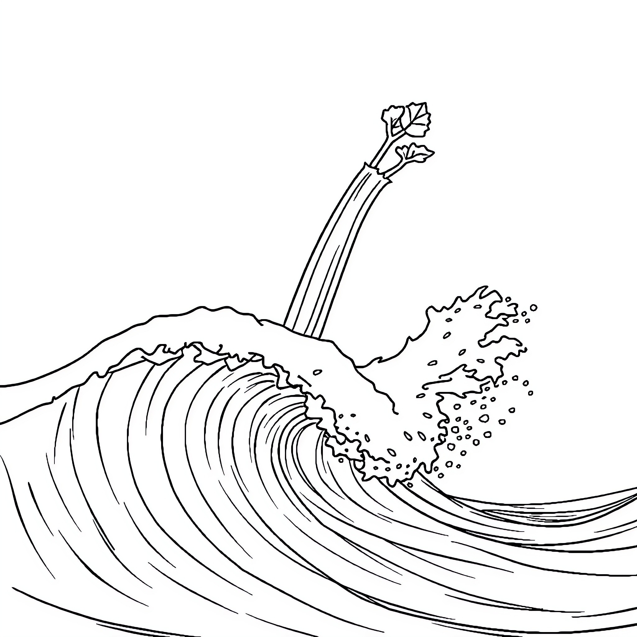 Celery Waves Crashing Powerfully Coloring Page (free black-and-white line drawing printable PDF for all, from beginners to advanced learners, including children, teens, adults, and seniors)