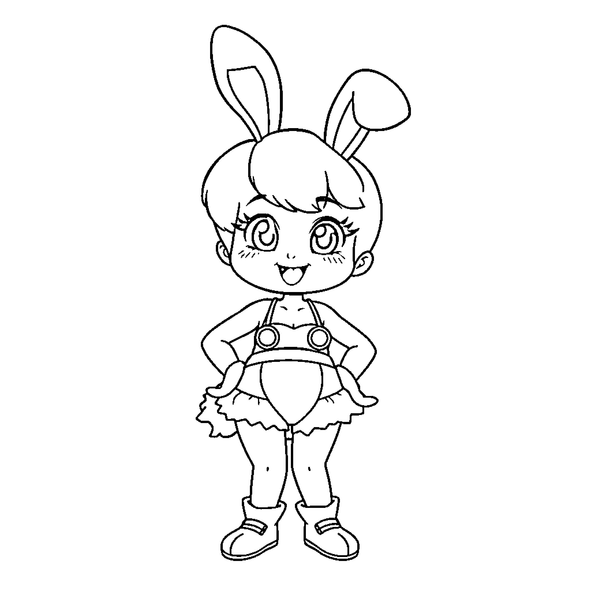 Bulma as a cheerful anime girl with bunny ears Coloring Page (free black-and-white line drawing printable PDF for all, from beginners to advanced learners, including children, teens, adults, and seniors)