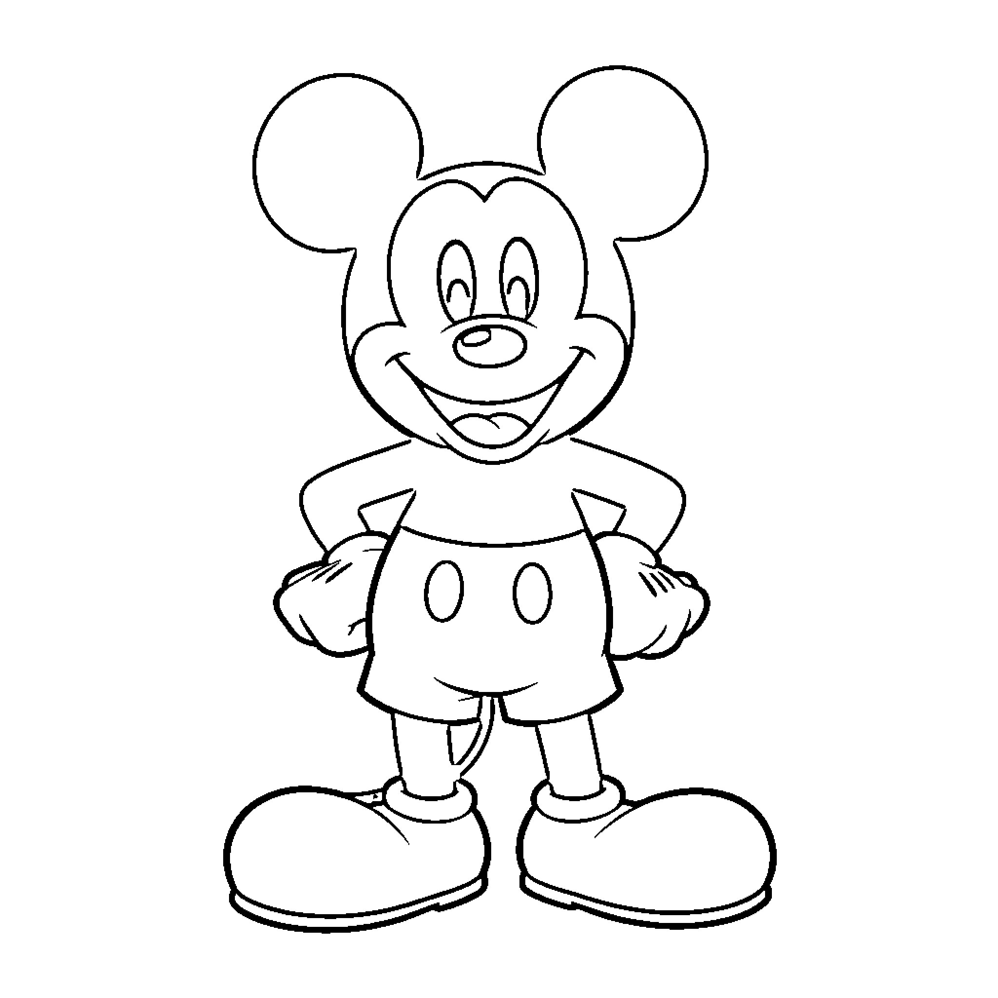 Mickey Mouse in simple black and white outline Coloring Page (free black-and-white line drawing printable PDF for all, from beginners to advanced learners, including children, teens, adults, and seniors)