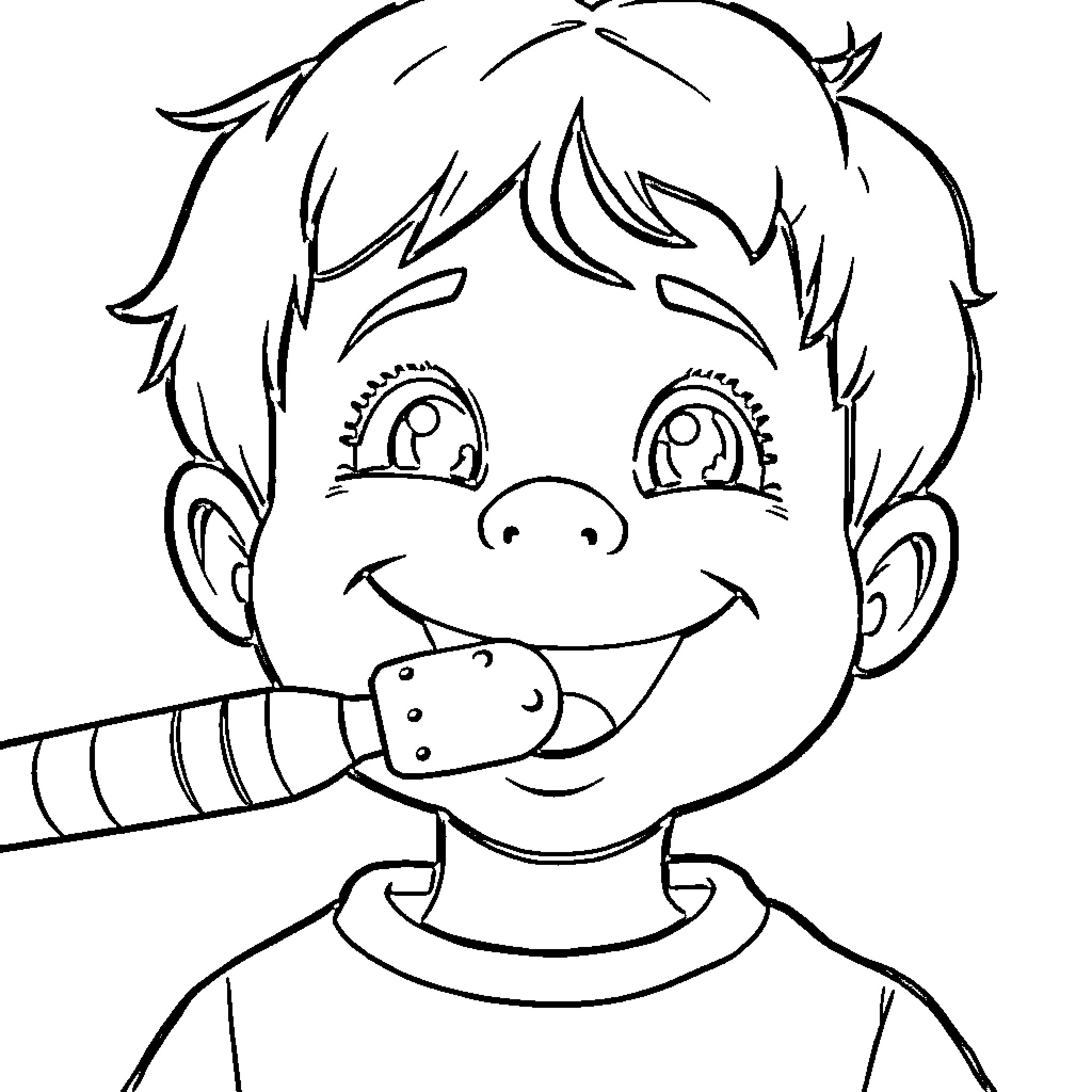 Boy blowing whistle with excitement Coloring Page (free black-and-white line drawing printable PDF for all, from beginners to advanced learners, including children, teens, adults, and seniors)