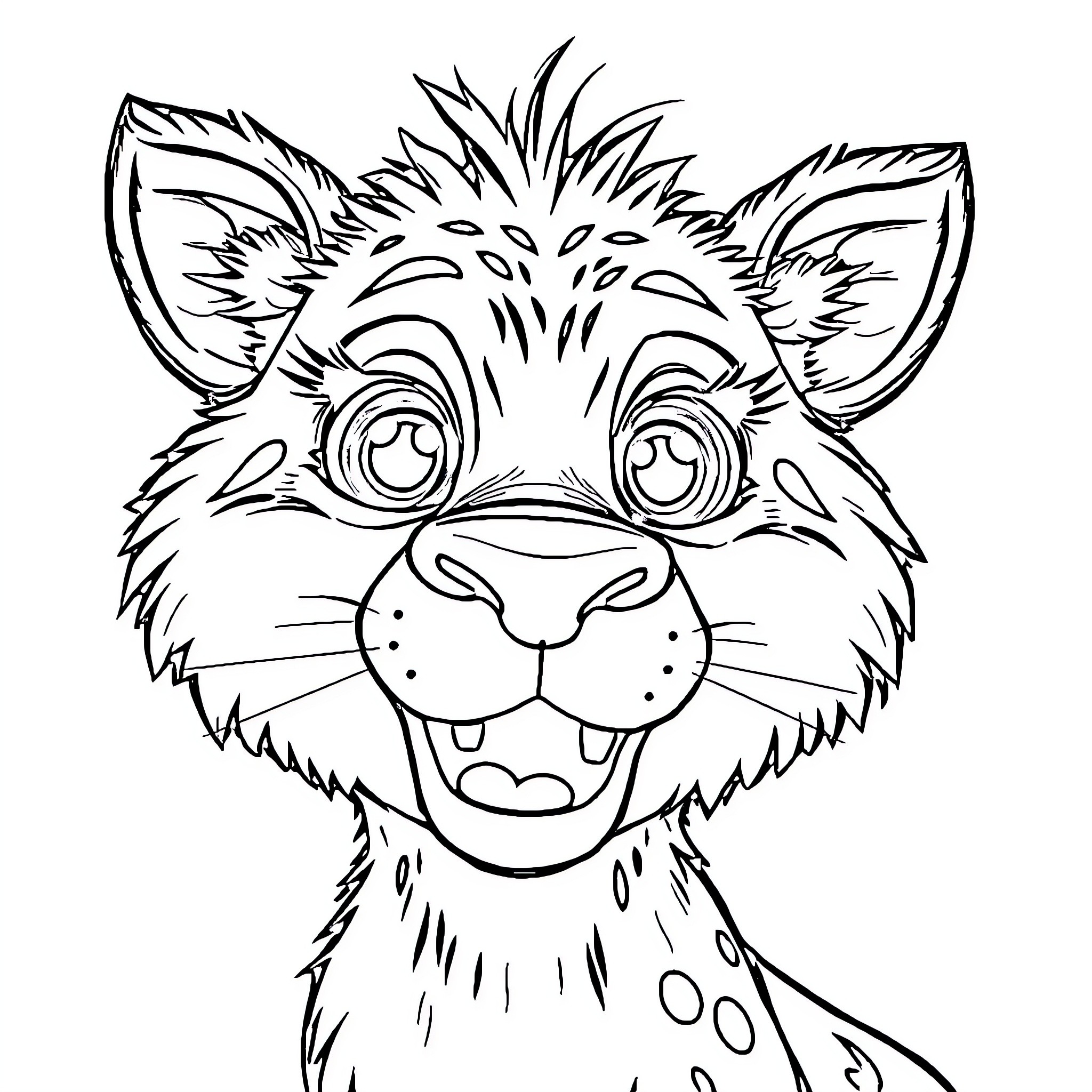Animal with Expressive Face and Furry Appearance Coloring Page (free black-and-white line drawing printable PDF for all, from beginners to advanced learners, including children, teens, adults, and seniors)