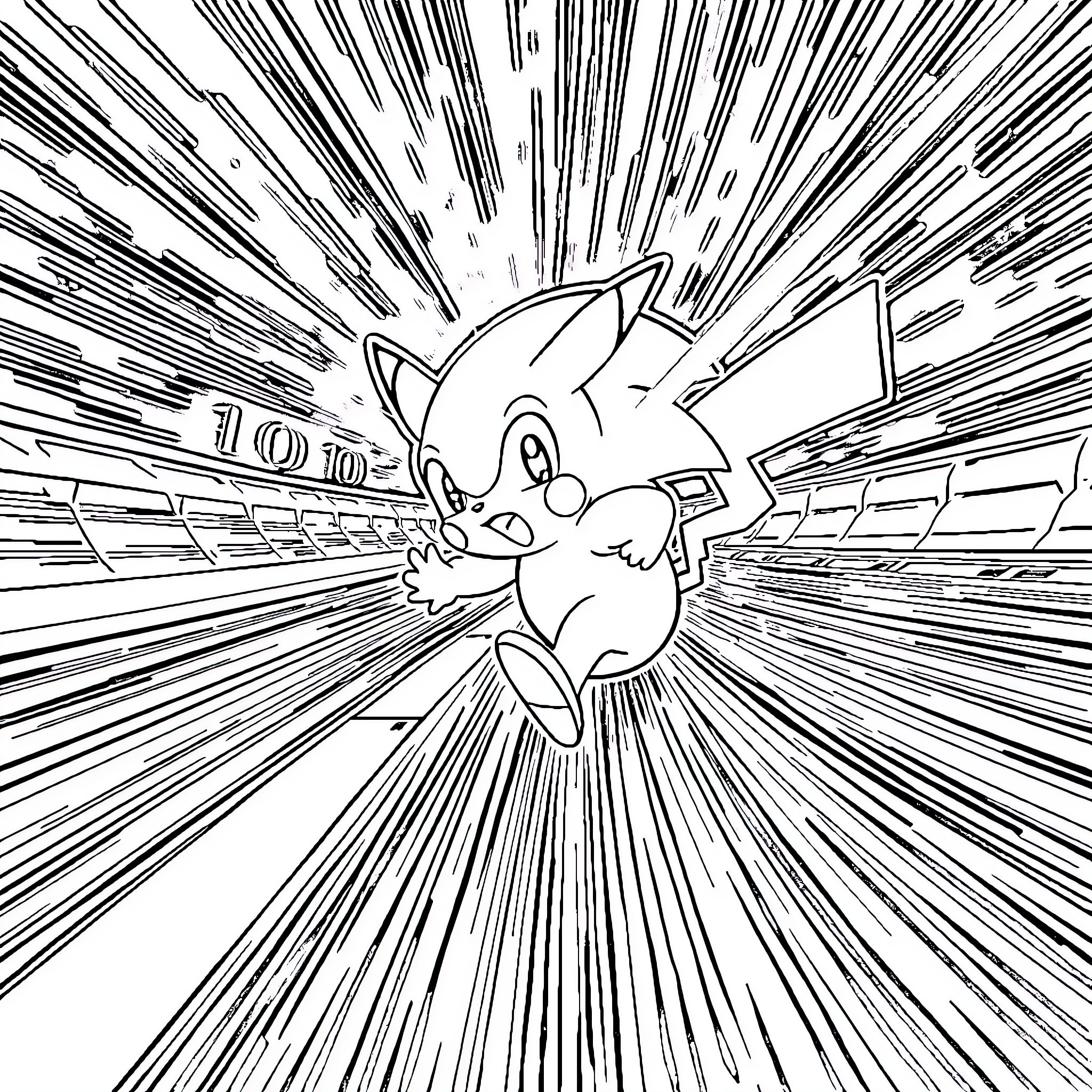 Pikachu dashing through the comic book panel Coloring Page (free black-and-white line drawing printable PDF for all, from beginners to advanced learners, including children, teens, adults, and seniors)