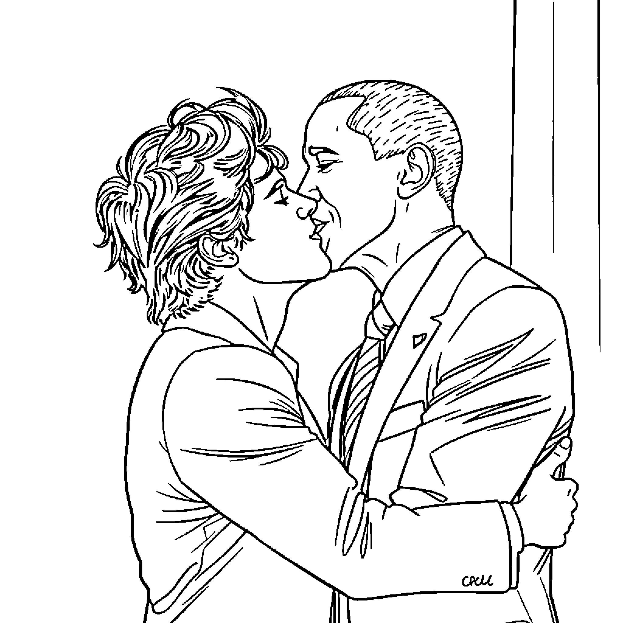 Harry Styles sharing intimate moment with partner Coloring Page (free black-and-white line drawing printable PDF for all, from beginners to advanced learners, including children, teens, adults, and seniors)