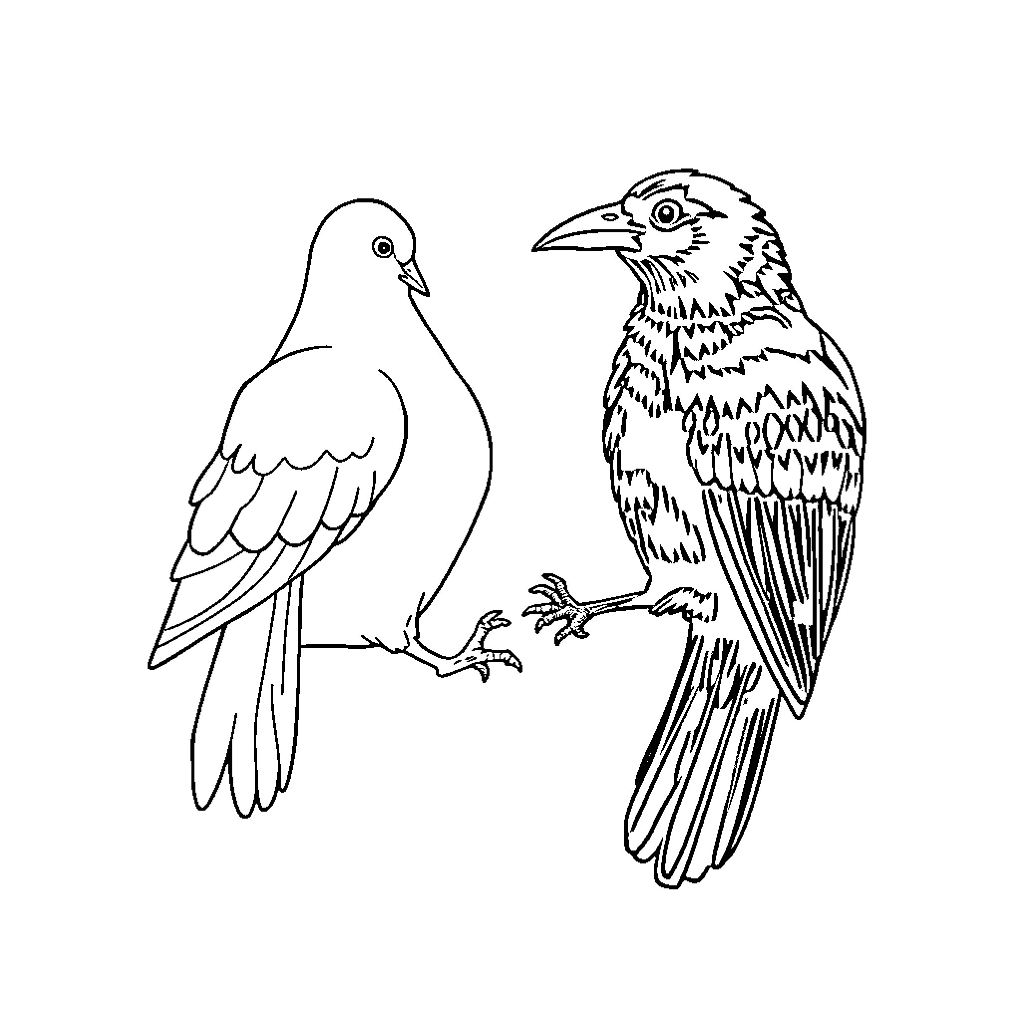 Pigeon pair in simple line art illustration Coloring Page (free black-and-white line drawing printable PDF for all, from beginners to advanced learners, including children, teens, adults, and seniors)