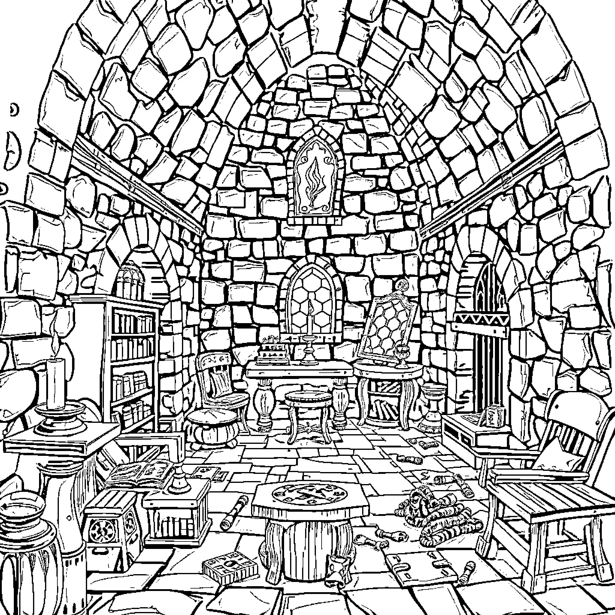 Escape Room: Unlocking the Secrets of a Mysterious Chamber Coloring Page (free black-and-white line drawing printable PDF for all, from beginners to advanced learners, including children, teens, adults, and seniors)
