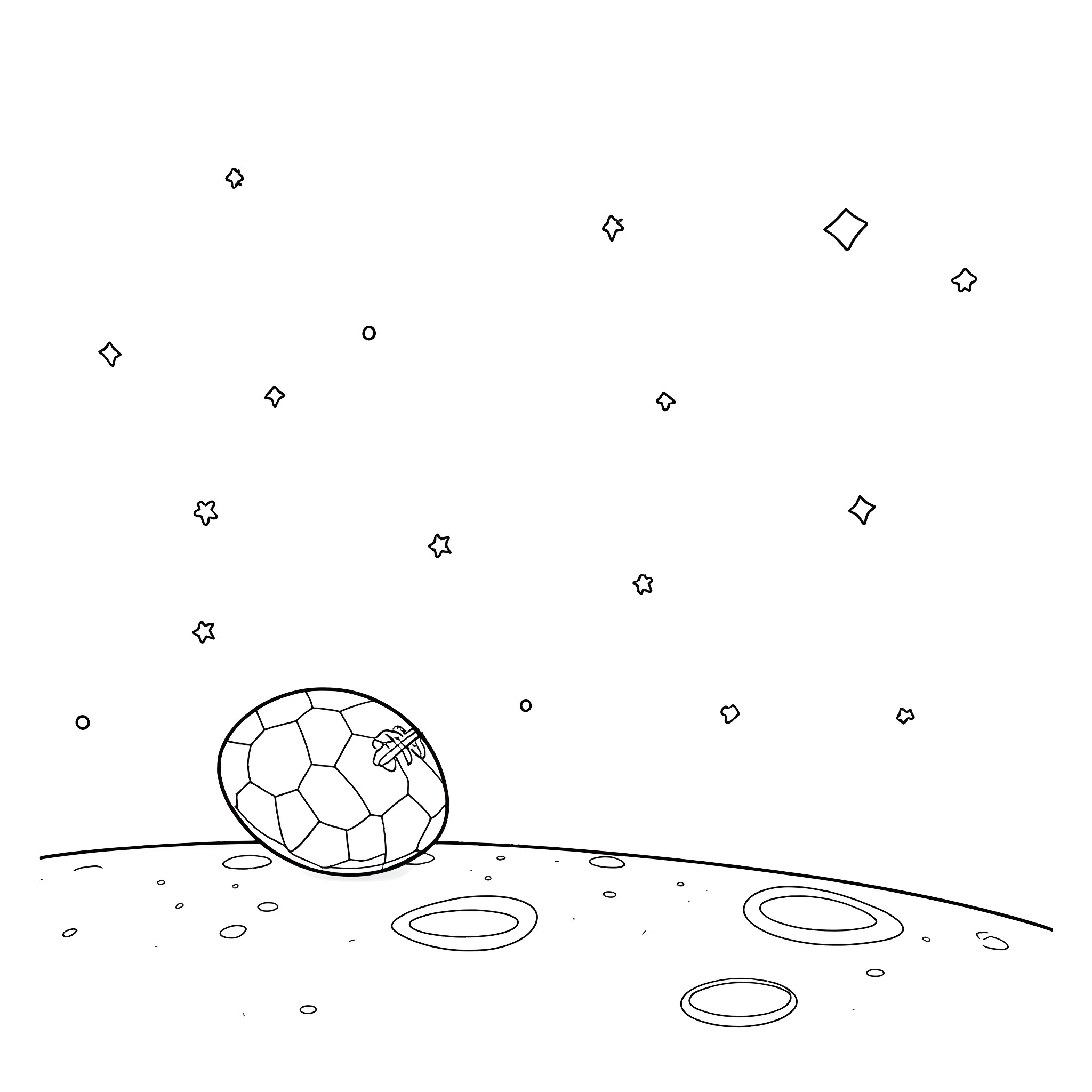 Football game on abstract field with stars Coloring Page (free black-and-white line drawing printable PDF for all, from beginners to advanced learners, including children, teens, adults, and seniors)