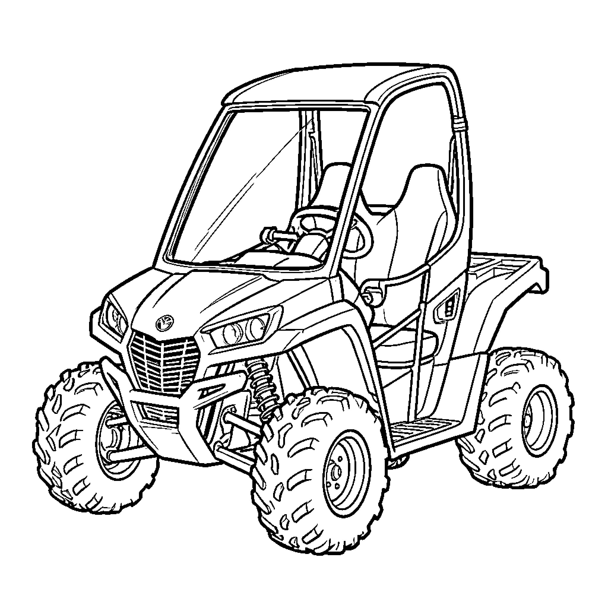 ATV driving through rugged terrain Coloring Page (free black-and-white line drawing printable PDF for all, from beginners to advanced learners, including children, teens, adults, and seniors)