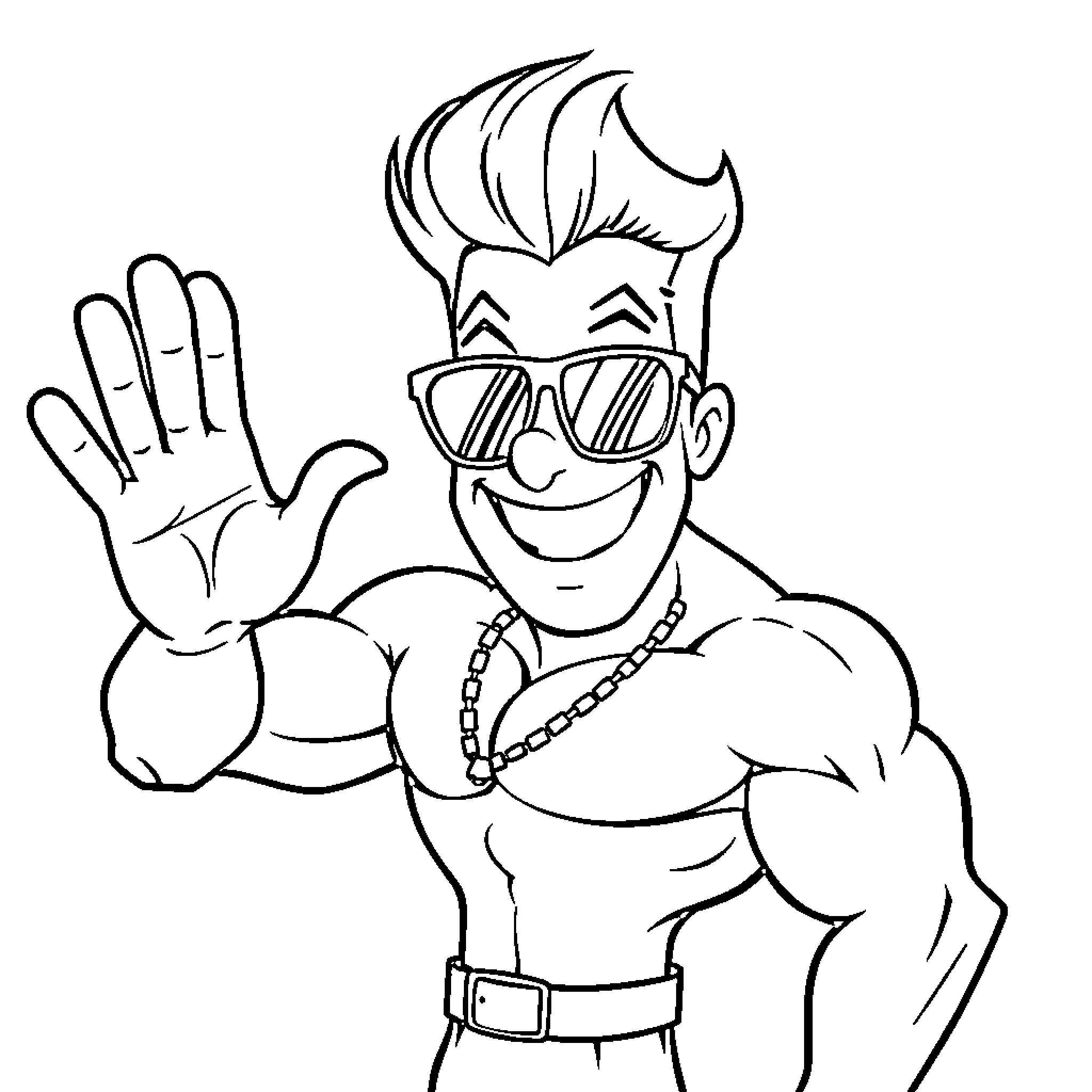 Johnny Bravo striking a confident pose Coloring Page (free black-and-white line drawing printable PDF for all, from beginners to advanced learners, including children, teens, adults, and seniors)