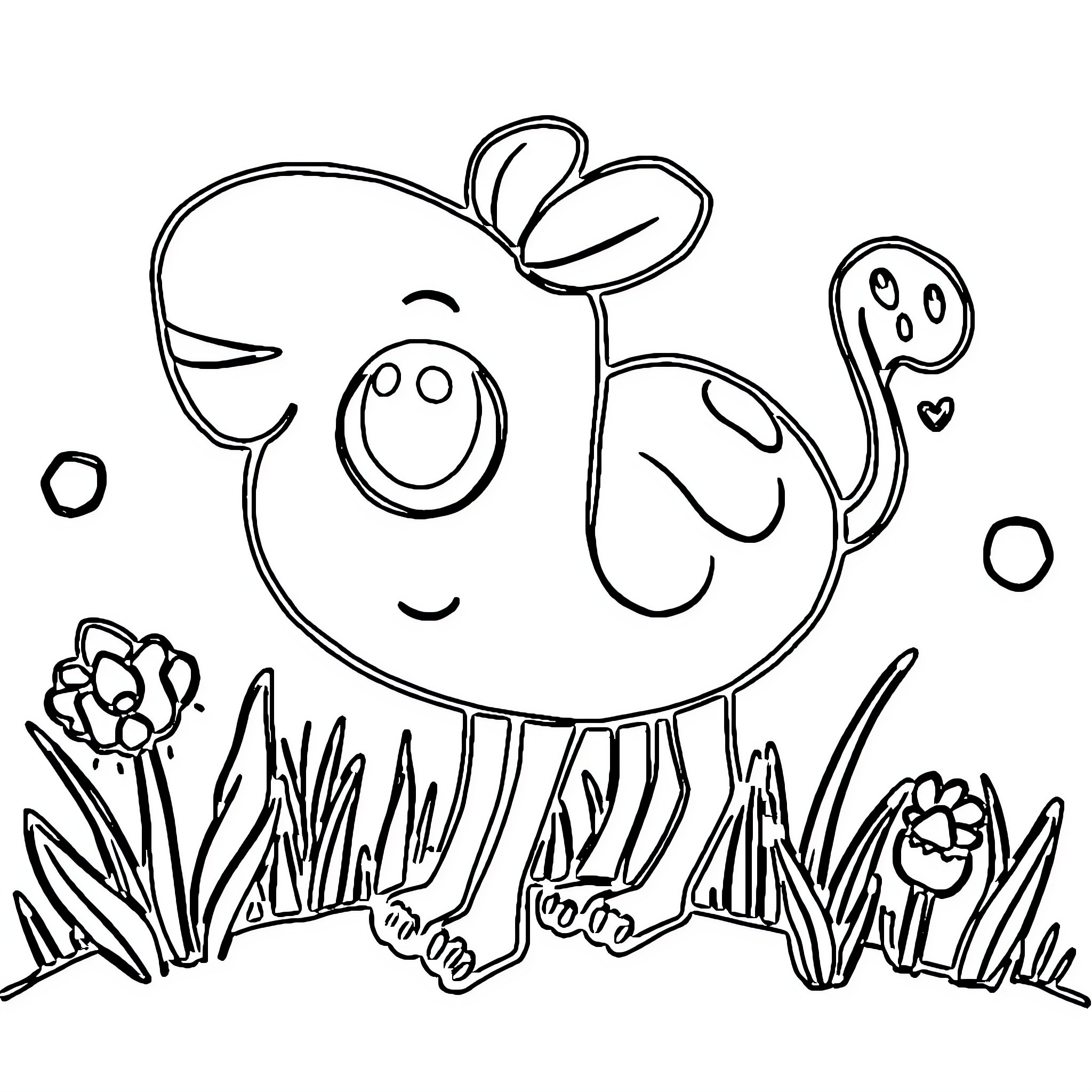 Drawing Ideas: Cute Pig in the Grass Coloring Page (free black-and-white line drawing printable PDF for all, from beginners to advanced learners, including children, teens, adults, and seniors)