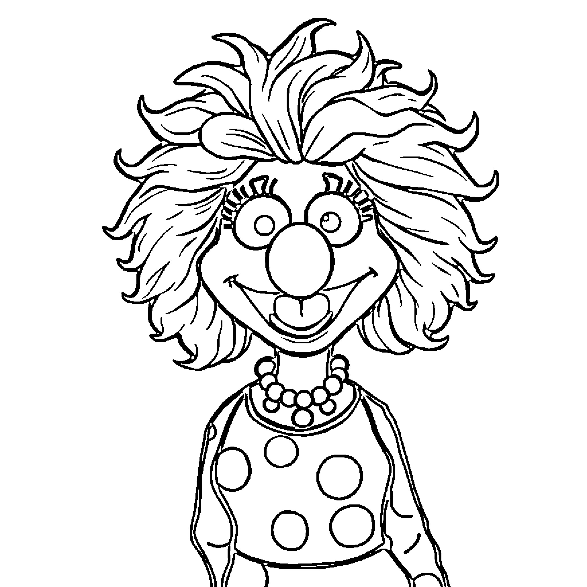Ms Frizzle's Delightful Polka Dot Adventure Coloring Page (free black-and-white line drawing printable PDF for all, from beginners to advanced learners, including children, teens, adults, and seniors)
