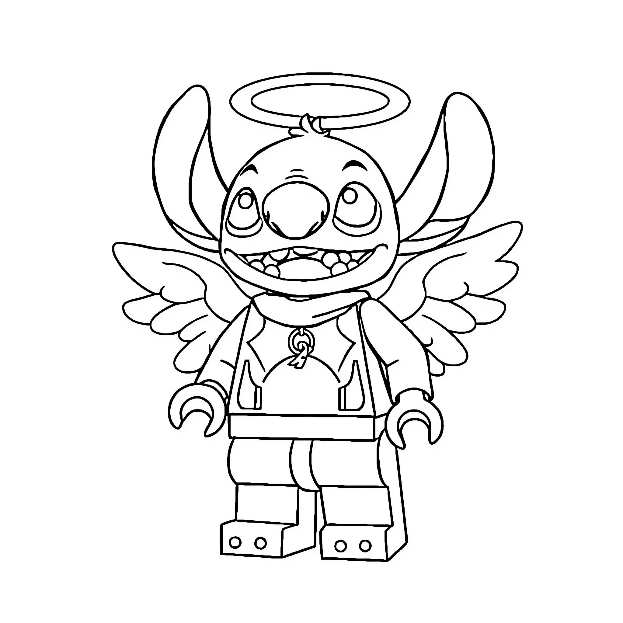 Angel-like creature with wings and halo Coloring Page (free black-and-white line drawing printable PDF for all, from beginners to advanced learners, including children, teens, adults, and seniors)