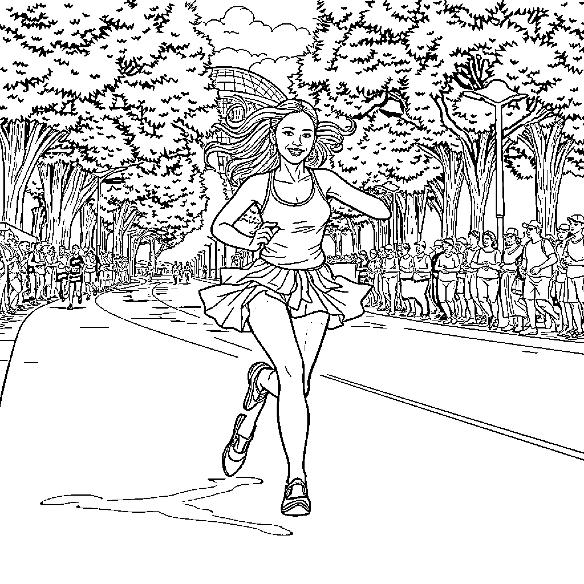 Dancer performing on stage with an audience Coloring Page (free black-and-white line drawing printable PDF for all, from beginners to advanced learners, including children, teens, adults, and seniors)