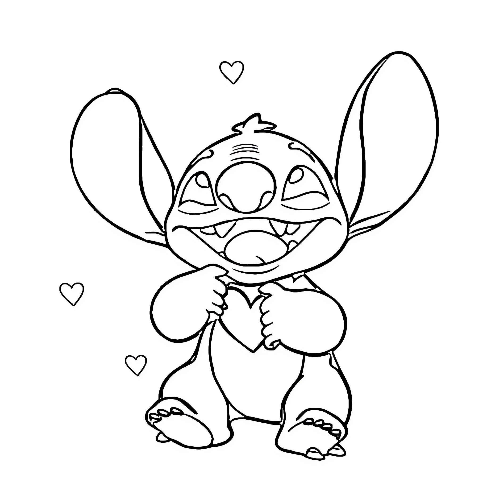 Stitch making a heart shape with his hands Coloring Page (free black-and-white line drawing printable PDF for all, from beginners to advanced learners, including children, teens, adults, and seniors)