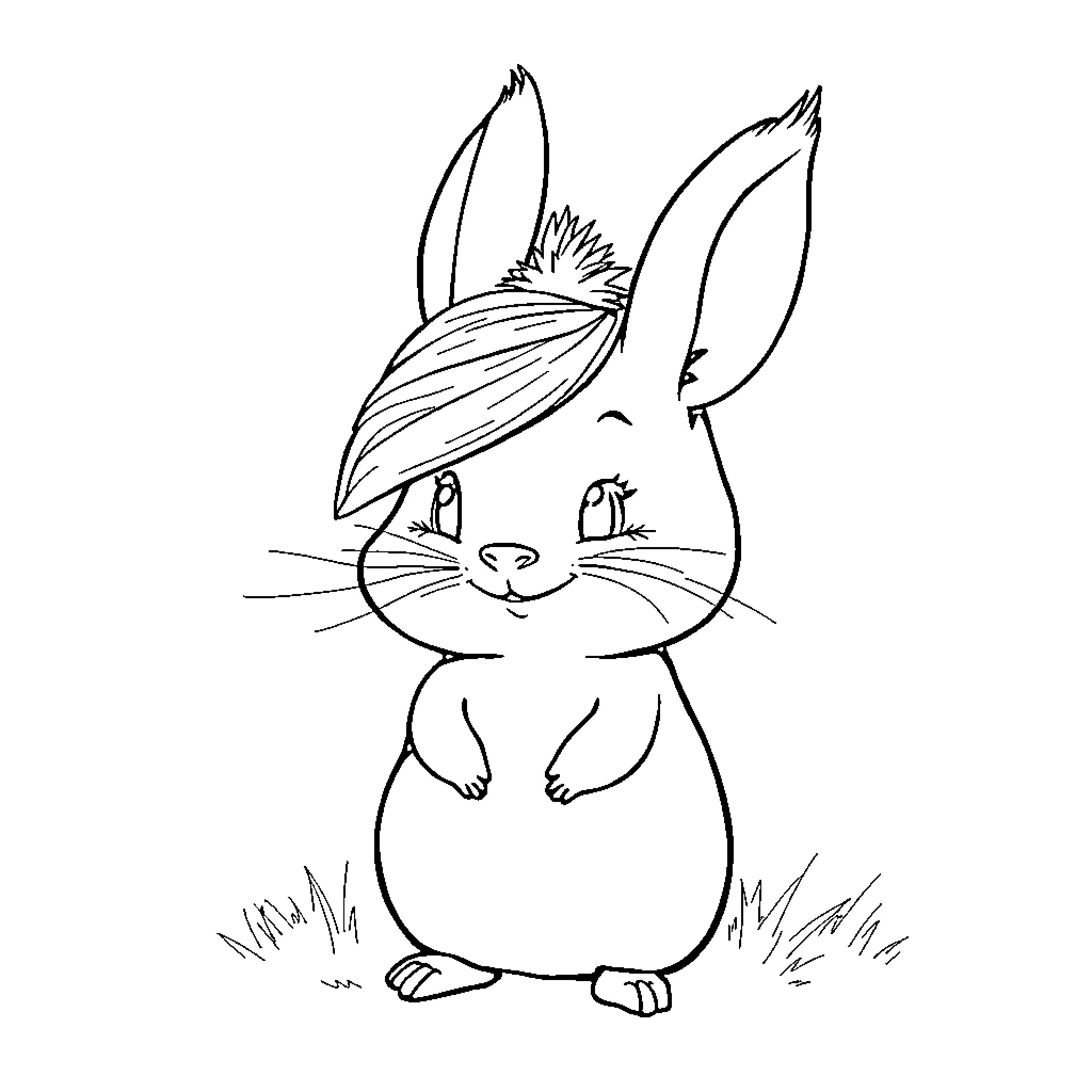 Cinderella's Curious Rabbit Friend Coloring Page (free black-and-white line drawing printable PDF for all, from beginners to advanced learners, including children, teens, adults, and seniors)