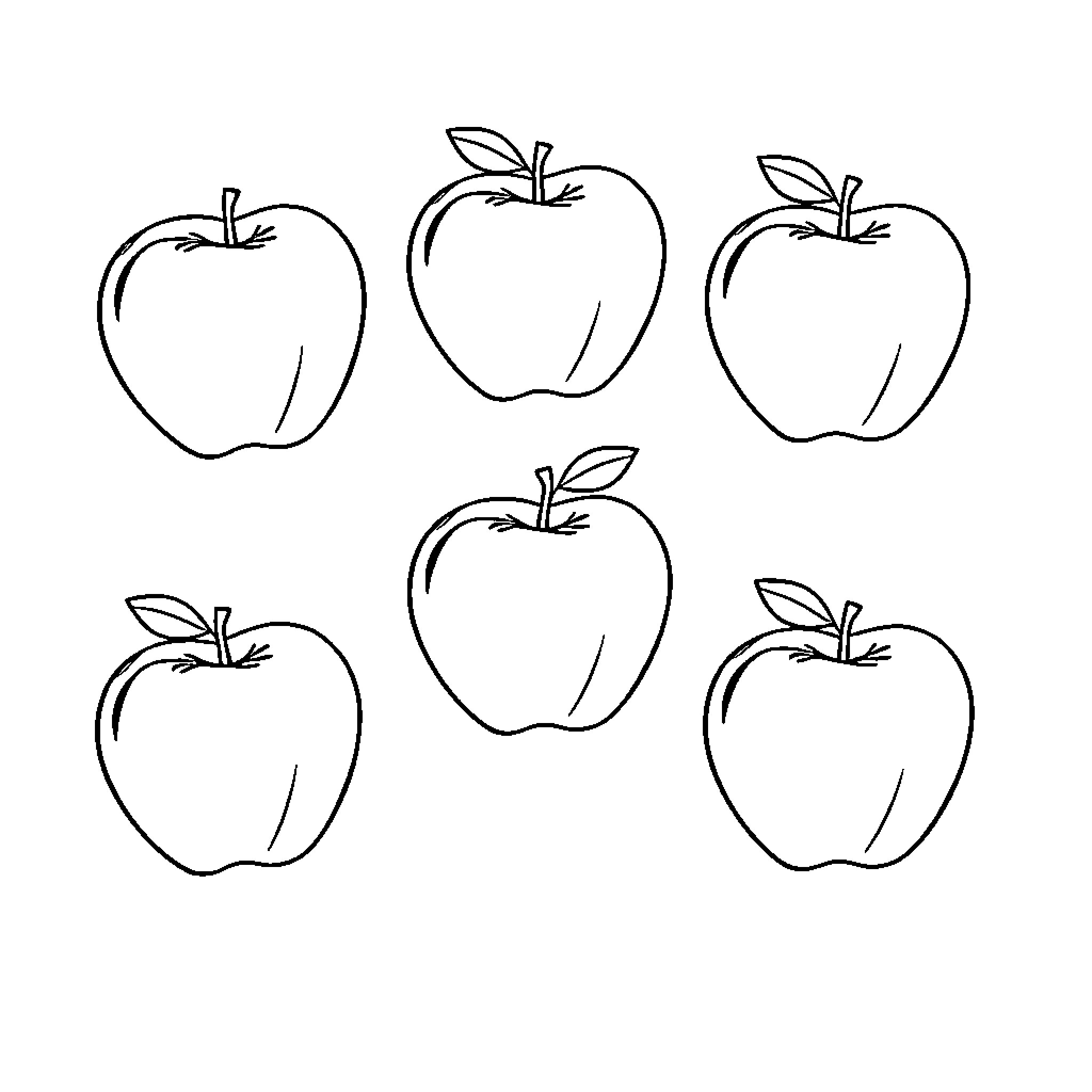 Apple illustrations in simple line drawings Coloring Page (free black-and-white line drawing printable PDF for all, from beginners to advanced learners, including children, teens, adults, and seniors)