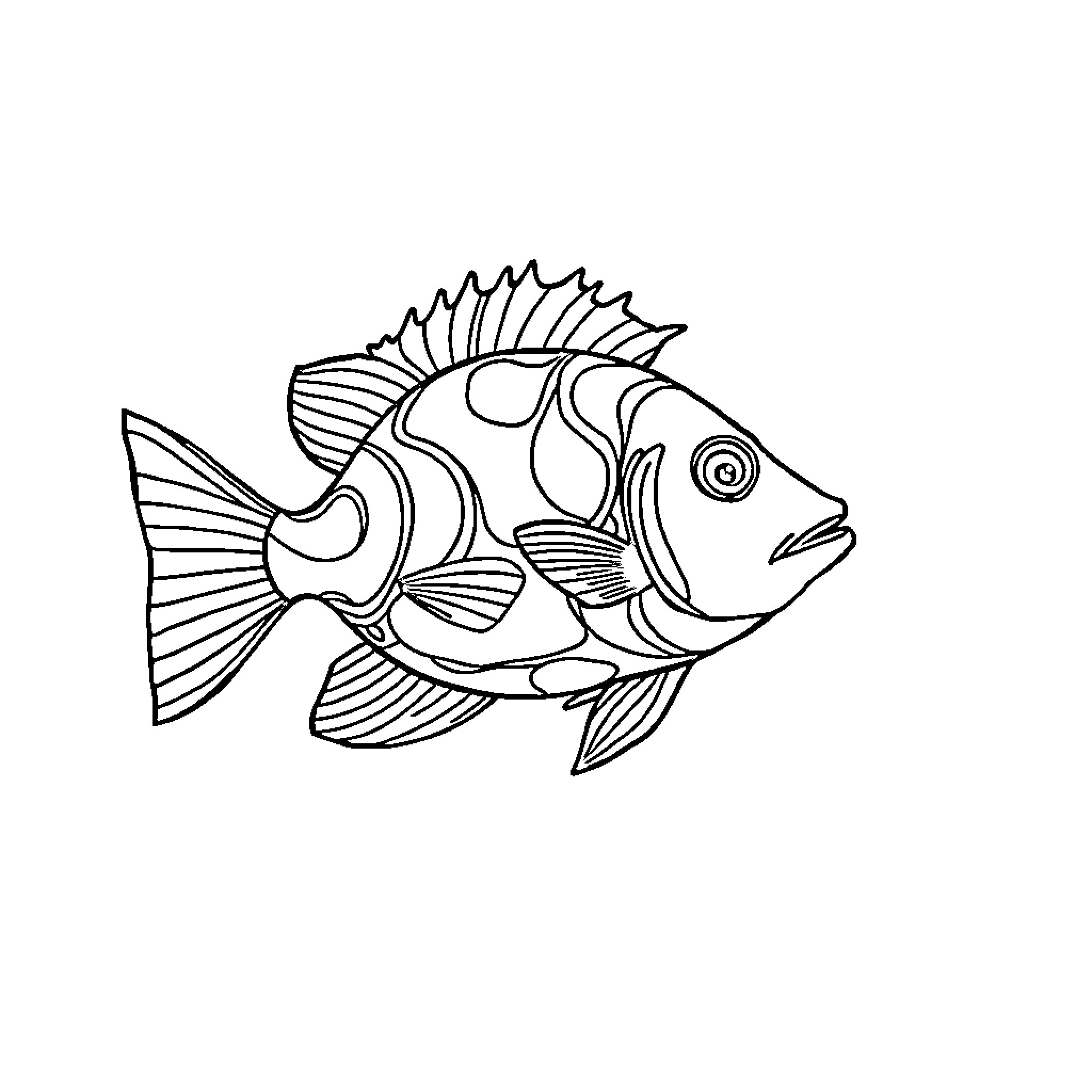 Fish with intricate patterns and fins Coloring Page (free black-and-white line drawing printable PDF for all, from beginners to advanced learners, including children, teens, adults, and seniors)