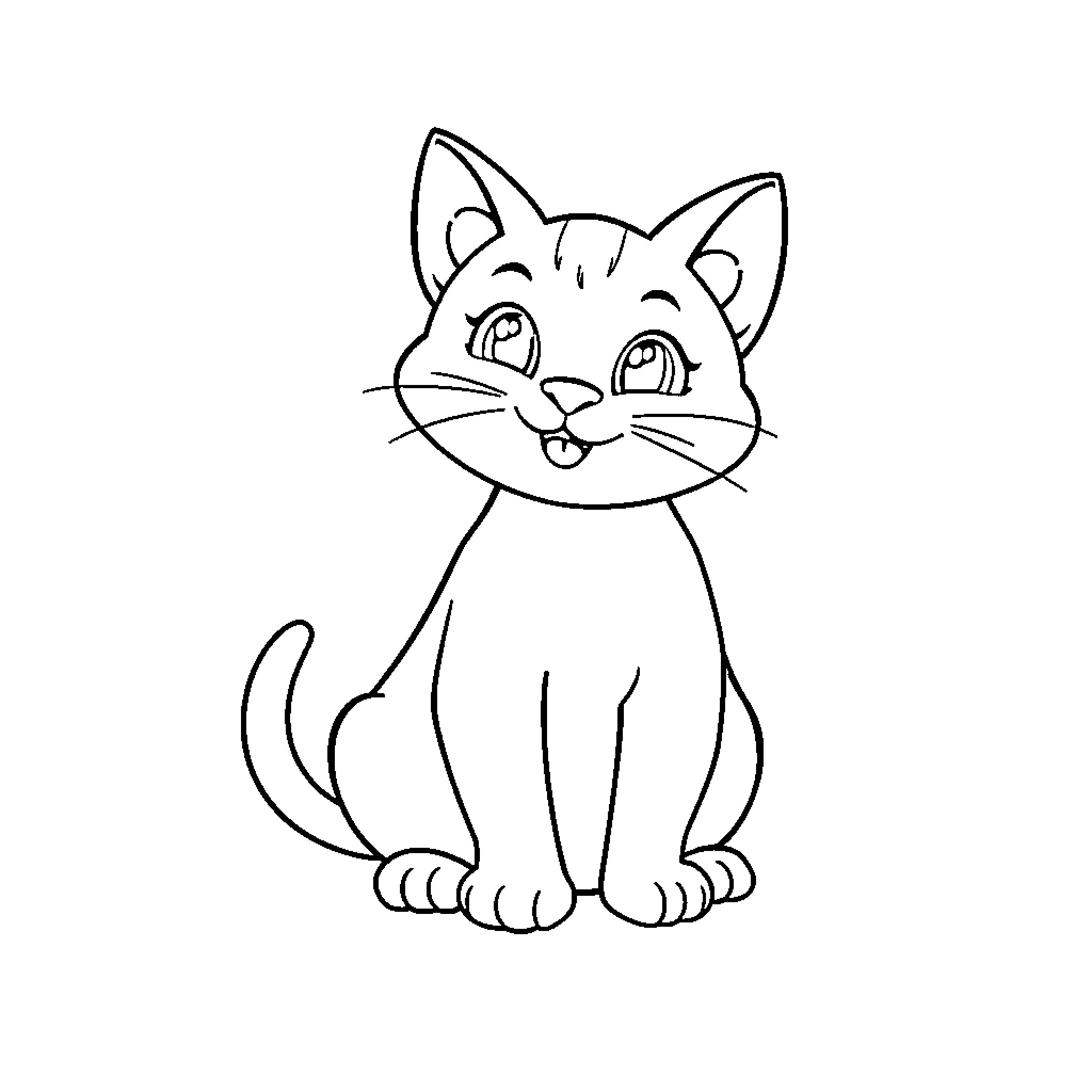 Cat in a simple outline drawing Coloring Page (free black-and-white line drawing printable PDF for all, from beginners to advanced learners, including children, teens, adults, and seniors)