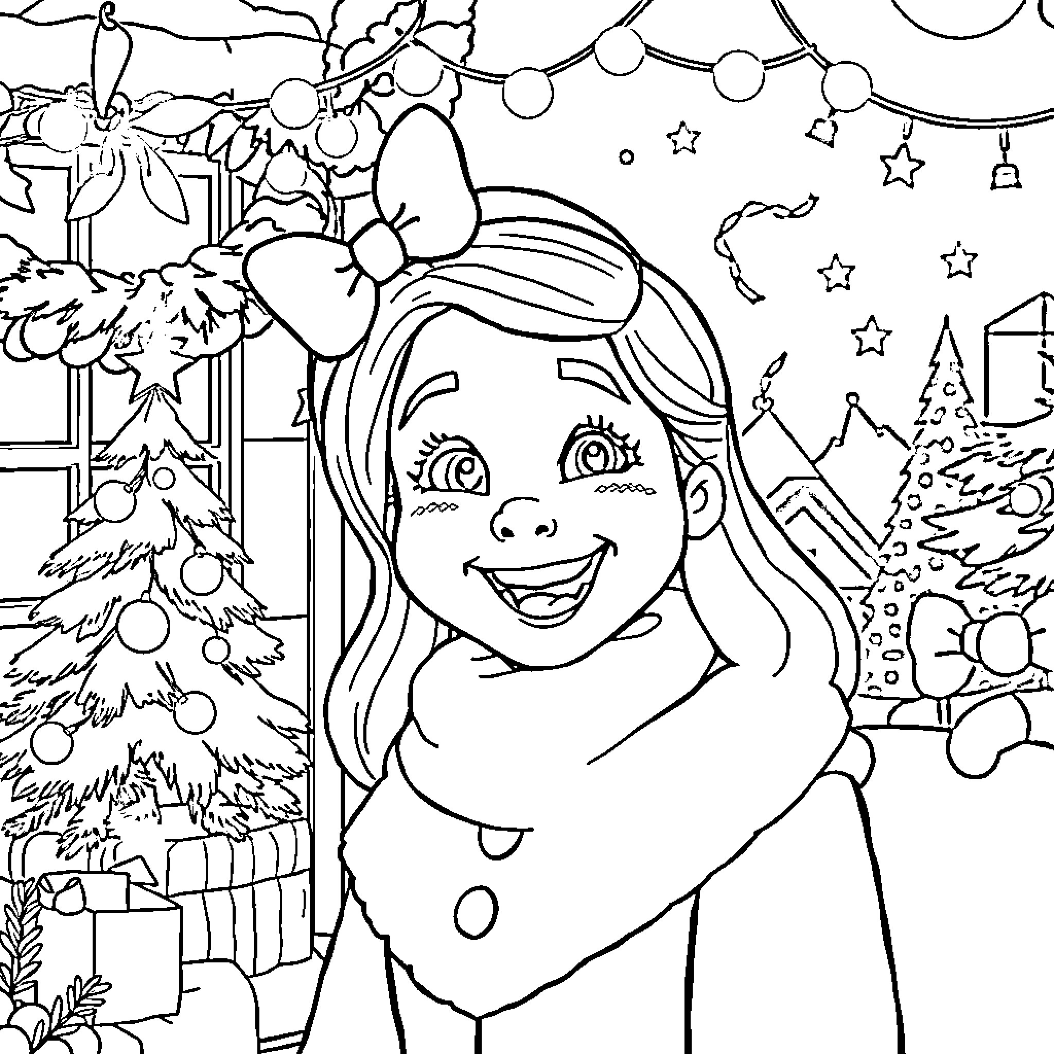Jadzia Pętelka's happy holiday scene Coloring Page (free black-and-white line drawing printable PDF for all, from beginners to advanced learners, including children, teens, adults, and seniors)