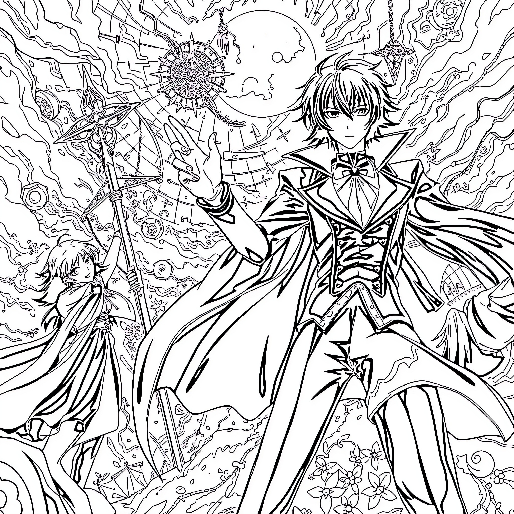 Code Geass: Heroic Battle in the Cosmos Coloring Page (free black-and-white line drawing printable PDF for all, from beginners to advanced learners, including children, teens, adults, and seniors)