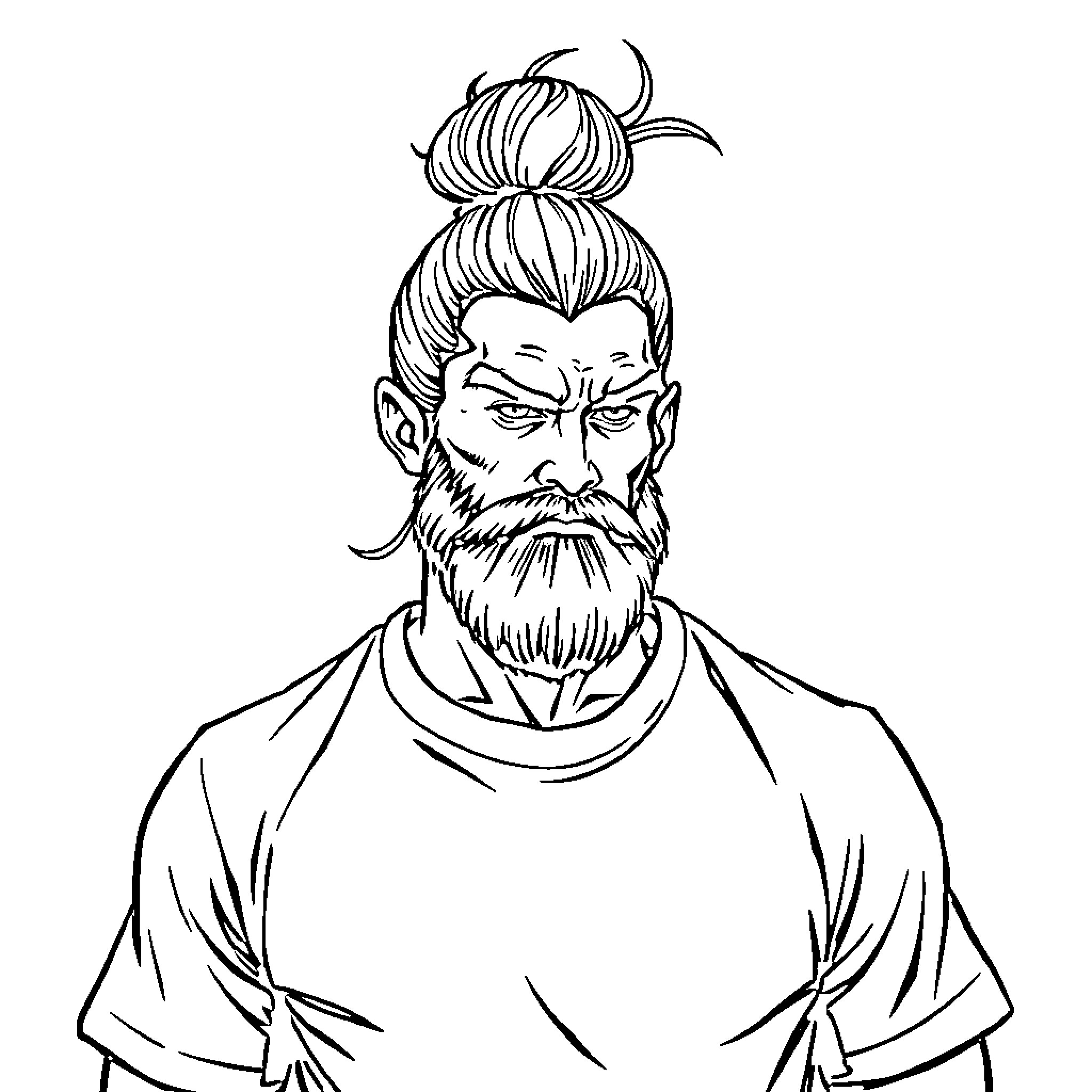 Warlock with flowing hair and pensive expression Coloring Page (free black-and-white line drawing printable PDF for all, from beginners to advanced learners, including children, teens, adults, and seniors)