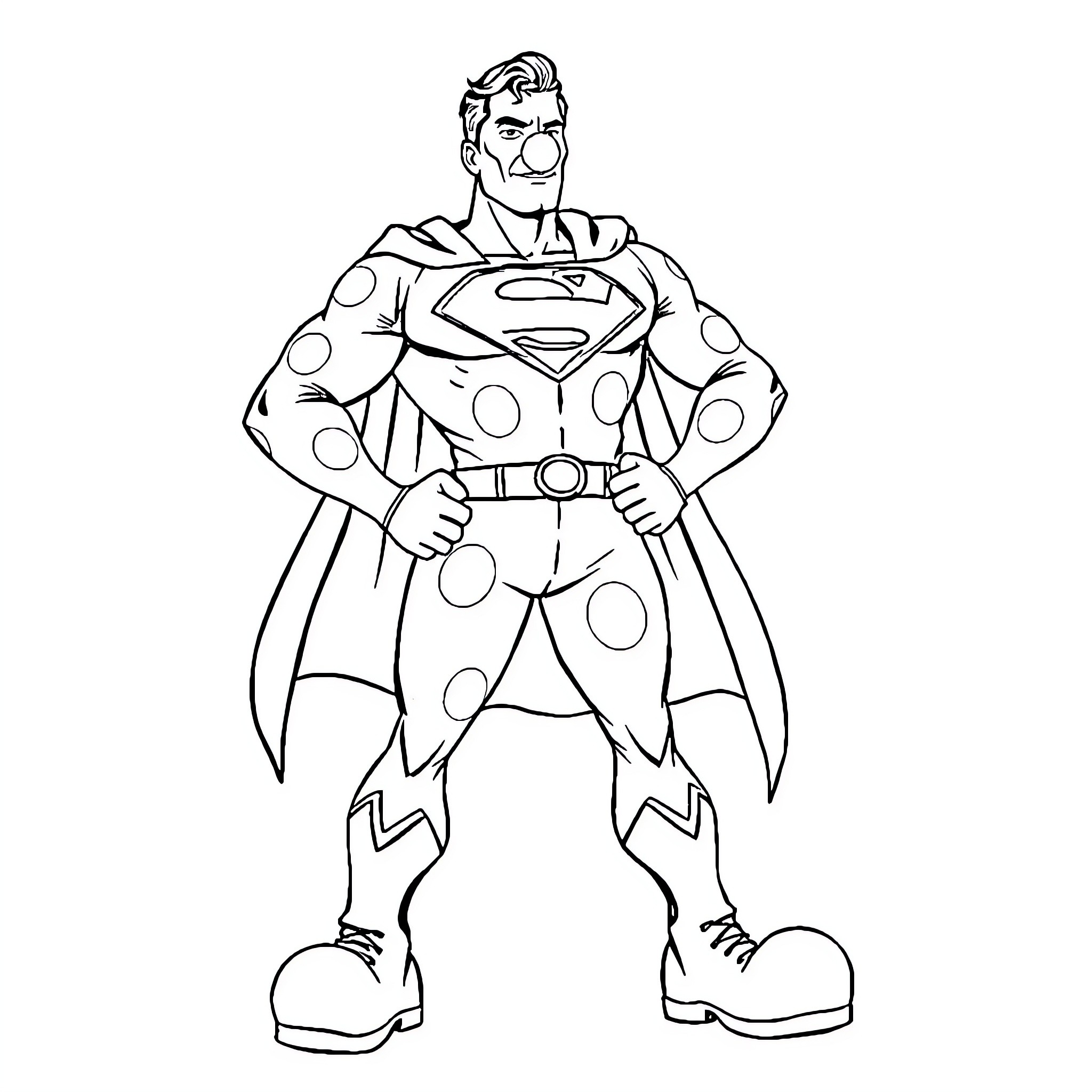 Superman Striking a Heroic Pose Coloring Page (free black-and-white line drawing printable PDF for all, from beginners to advanced learners, including children, teens, adults, and seniors)