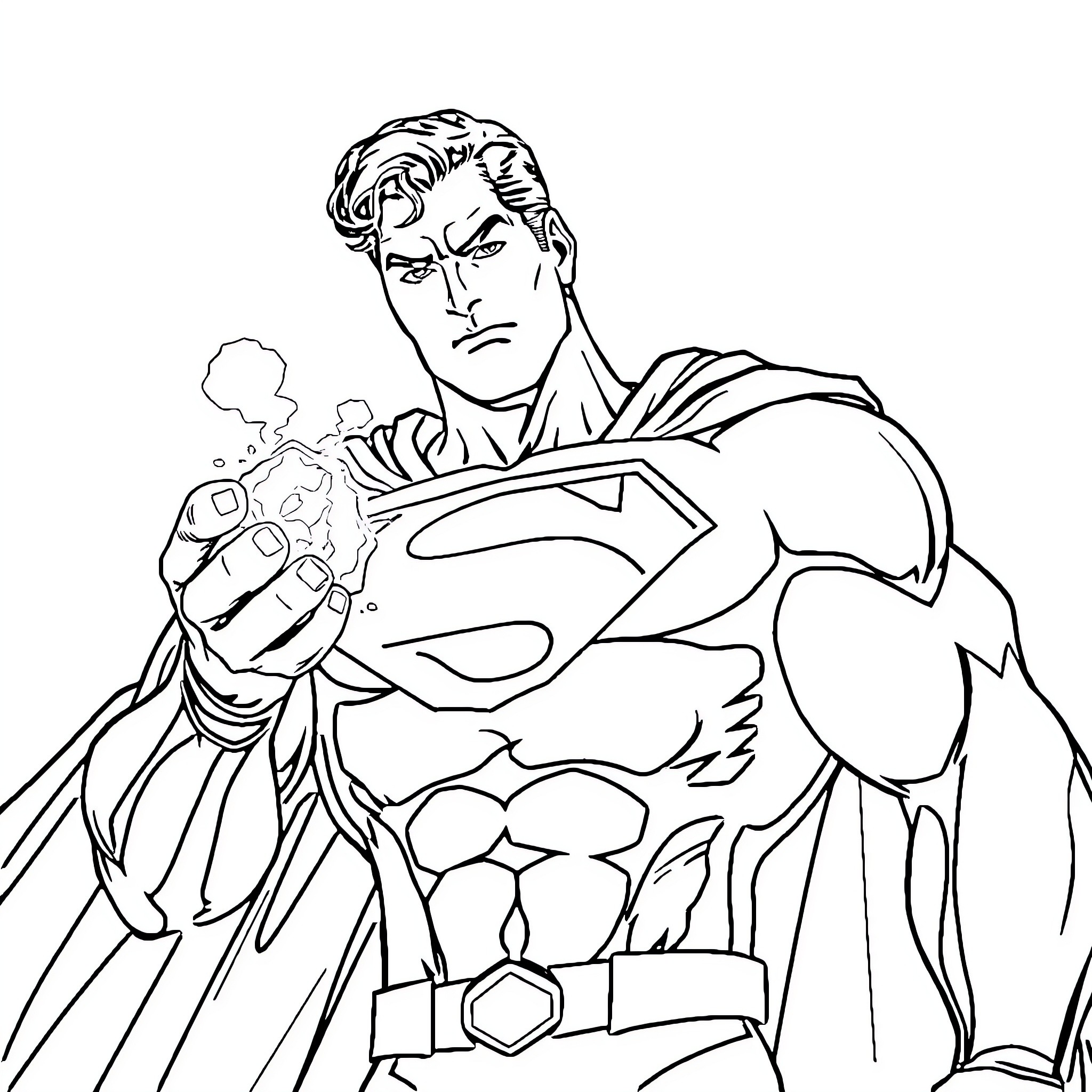 Superman's Heroic Stance and Determined Expression Coloring Page (free black-and-white line drawing printable PDF for all, from beginners to advanced learners, including children, teens, adults, and seniors)