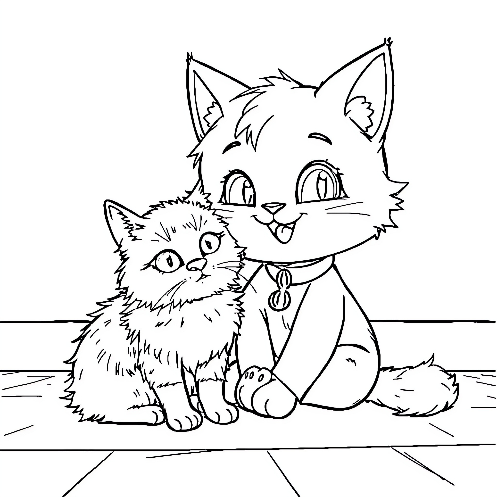 Blippi with Cute Kittens in Playful Poses Coloring Page (free black-and-white line drawing printable PDF for all, from beginners to advanced learners, including children, teens, adults, and seniors)