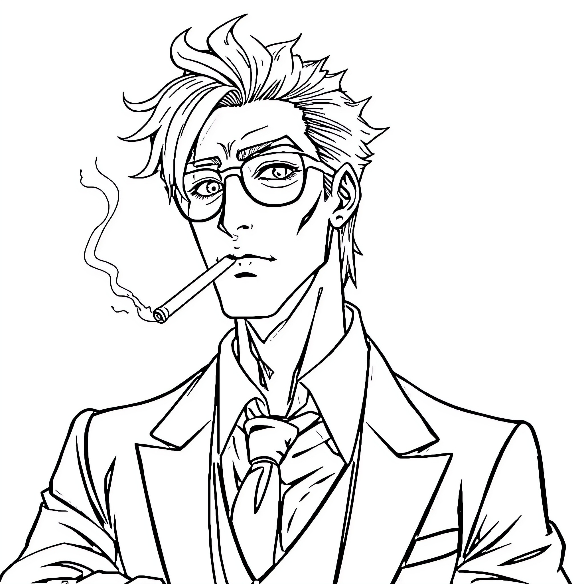 Sanji smoking cigarette in formal attire Coloring Page (free black-and-white line drawing printable PDF for all, from beginners to advanced learners, including children, teens, adults, and seniors)