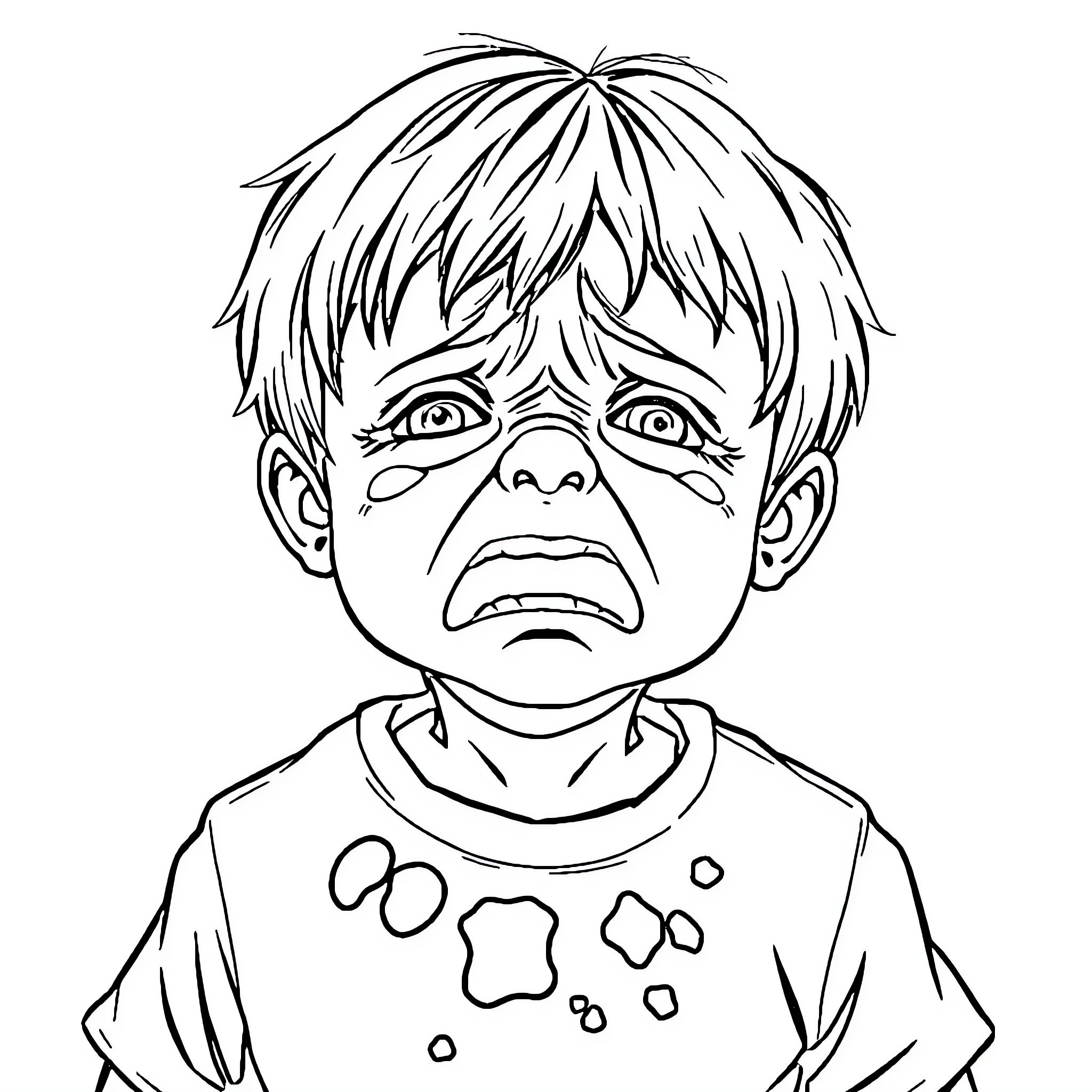 Child expressing distress or sadness Coloring Page (free black-and-white line drawing printable PDF for all, from beginners to advanced learners, including children, teens, adults, and seniors)