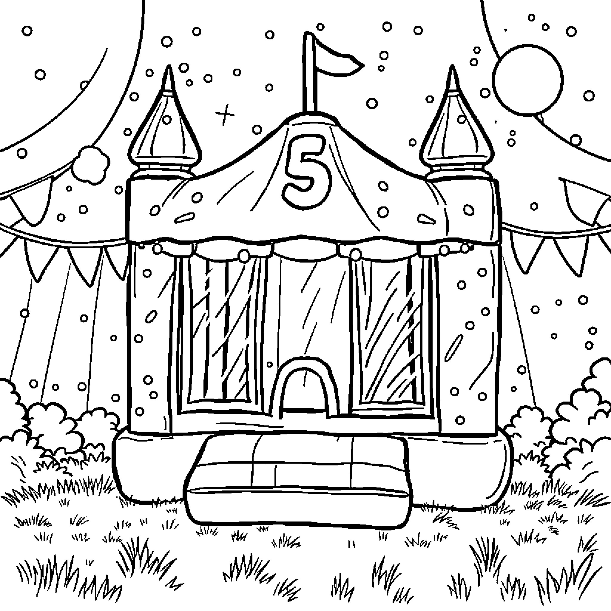 Boy explores the lively carnival tent with excitement Coloring Page (free black-and-white line drawing printable PDF for all, from beginners to advanced learners, including children, teens, adults, and seniors)