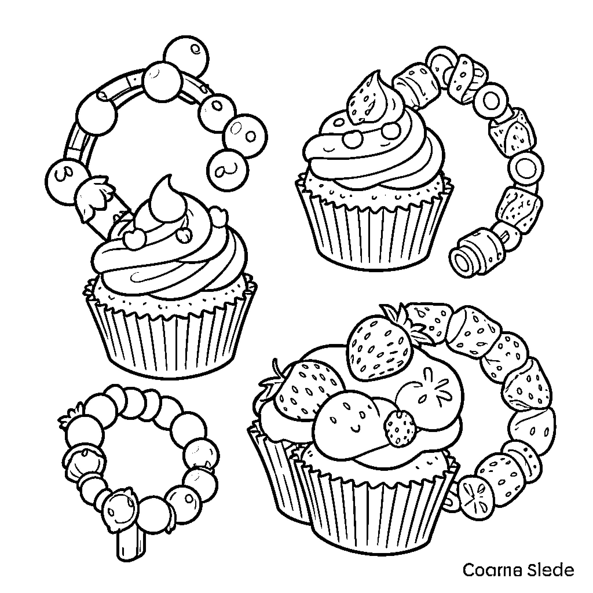 Accessory Sweets and Pastries Coloring Page (free black-and-white line drawing printable PDF for all, from beginners to advanced learners, including children, teens, adults, and seniors)