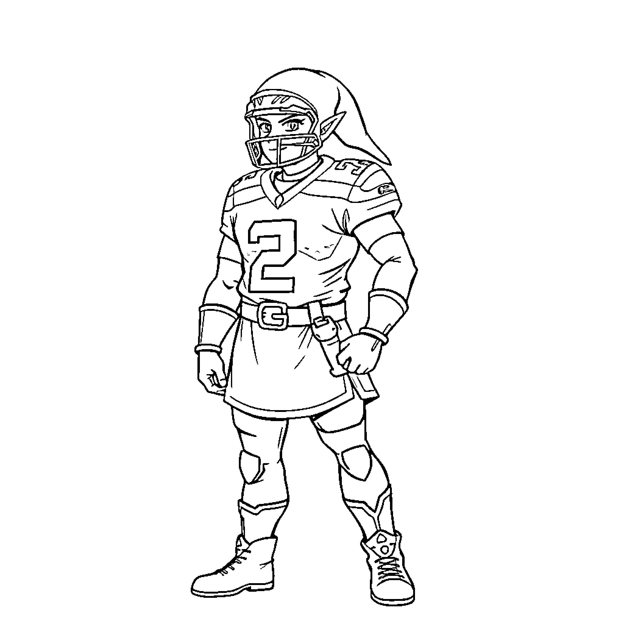 Seahawk Player in Uniform and Gear Coloring Page (free black-and-white line drawing printable PDF for all, from beginners to advanced learners, including children, teens, adults, and seniors)
