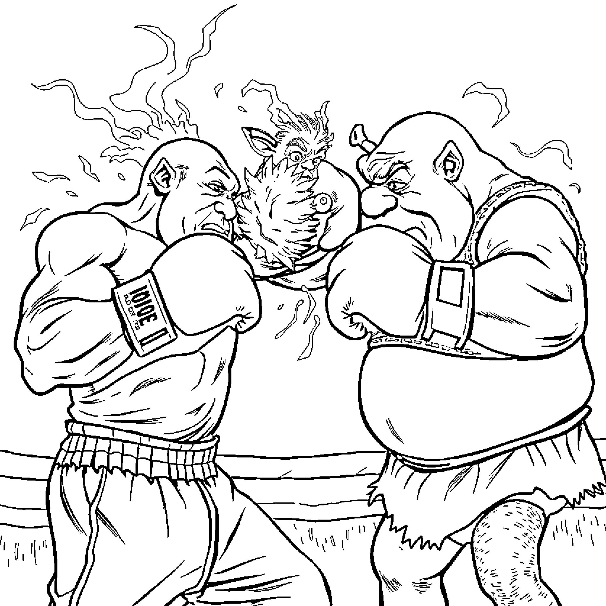 Mike Tyson in a fierce boxing match Coloring Page (free black-and-white line drawing printable PDF for all, from beginners to advanced learners, including children, teens, adults, and seniors)