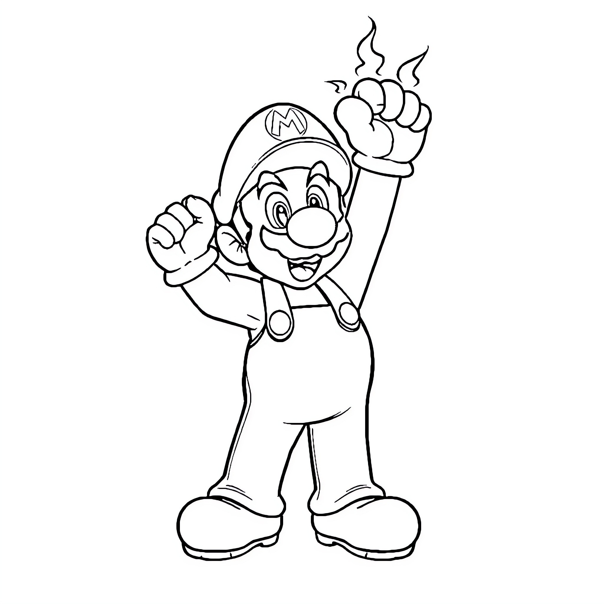 Mario Jumping with Excitement Coloring Page (free black-and-white line drawing printable PDF for all, from beginners to advanced learners, including children, teens, adults, and seniors)