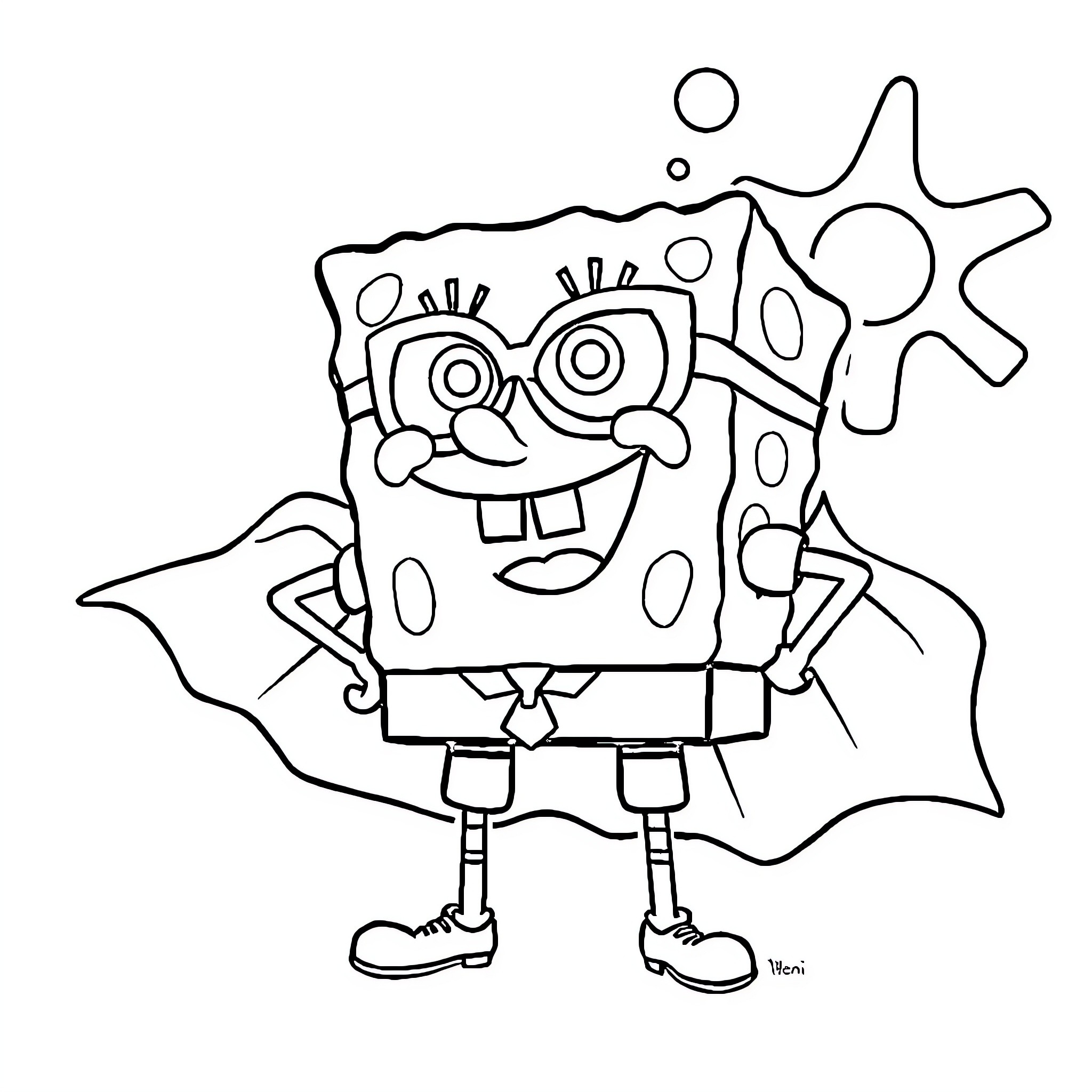 Spongebob's Silly Antics and Unique Attire Coloring Page (free black-and-white line drawing printable PDF for all, from beginners to advanced learners, including children, teens, adults, and seniors)