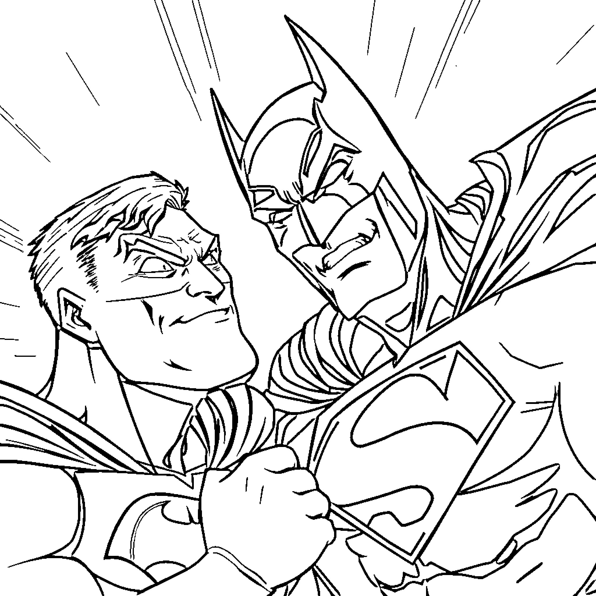 Batman in heroic action pose Coloring Page (free black-and-white line drawing printable PDF for all, from beginners to advanced learners, including children, teens, adults, and seniors)
