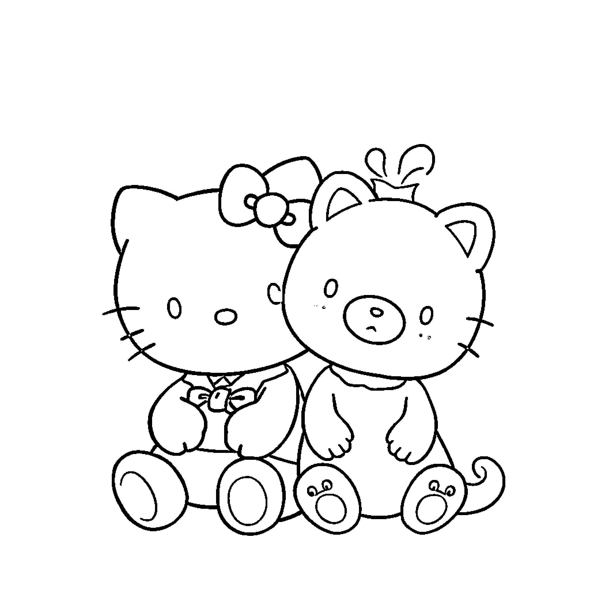 Hello Kitty and Friends Playing Together Coloring Page (free black-and-white line drawing printable PDF for all, from beginners to advanced learners, including children, teens, adults, and seniors)