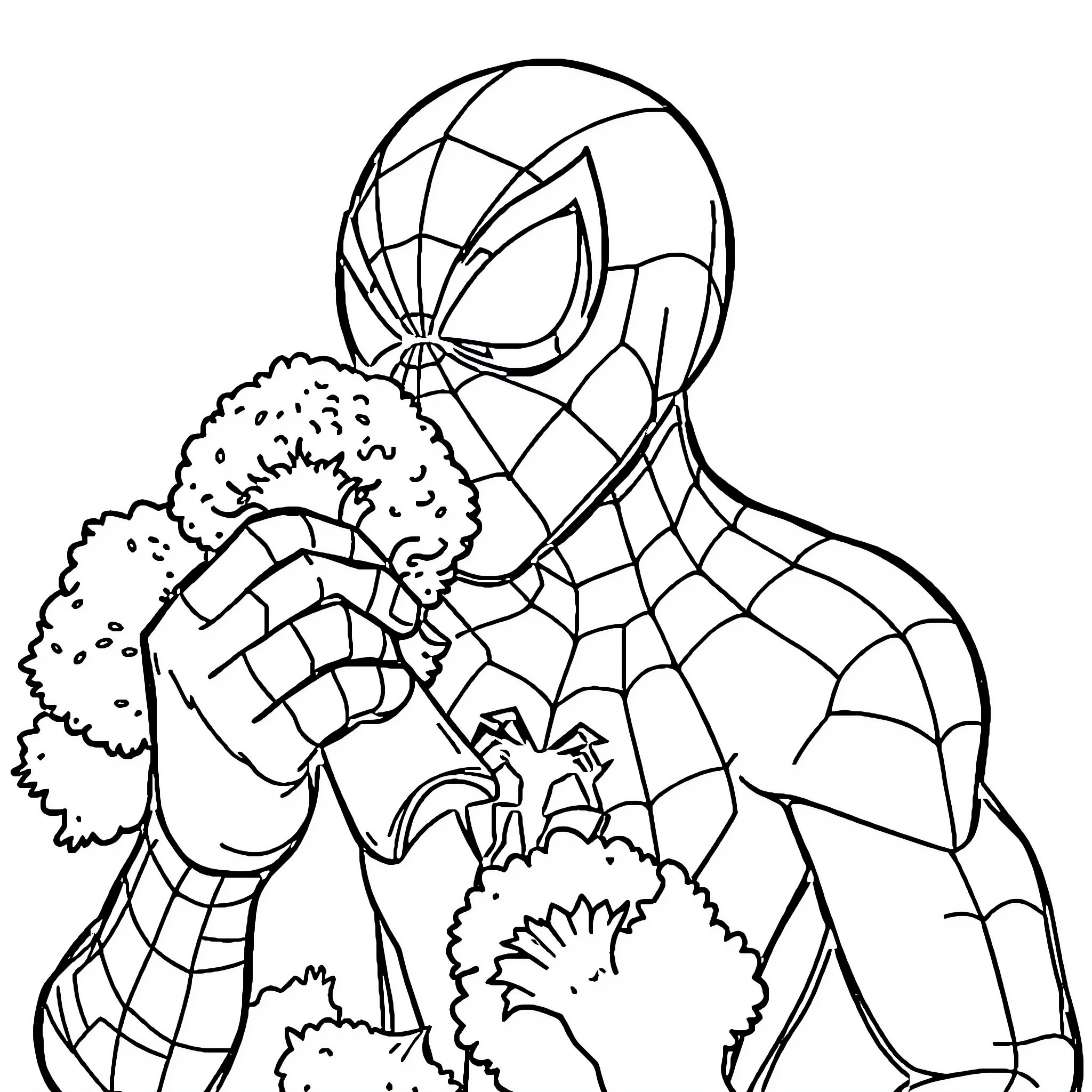Spidey swinging through the city with web Coloring Page (free black-and-white line drawing printable PDF for all, from beginners to advanced learners, including children, teens, adults, and seniors)