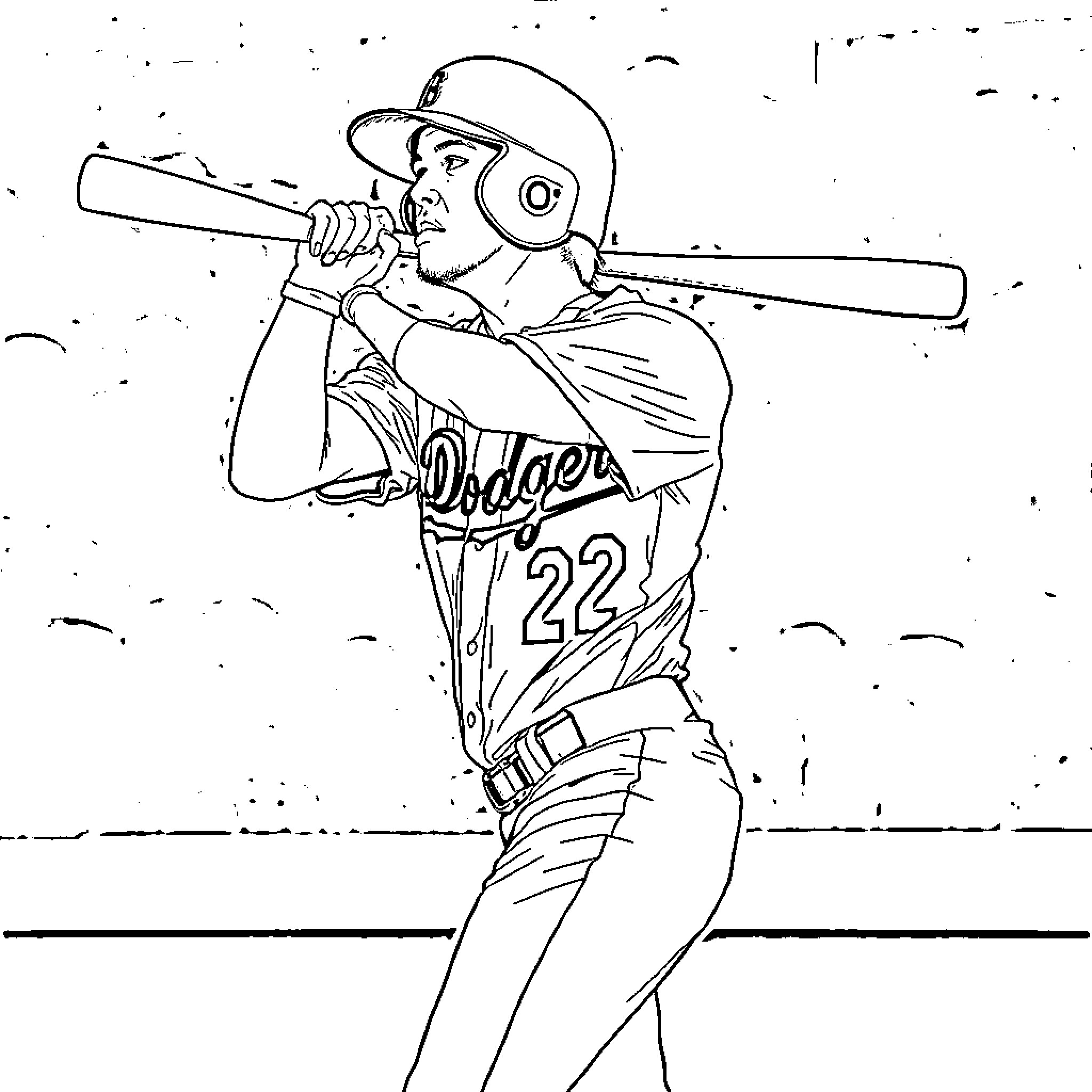 Shohei Ohtani batting in baseball game Coloring Page (free black-and-white line drawing printable PDF for all, from beginners to advanced learners, including children, teens, adults, and seniors)