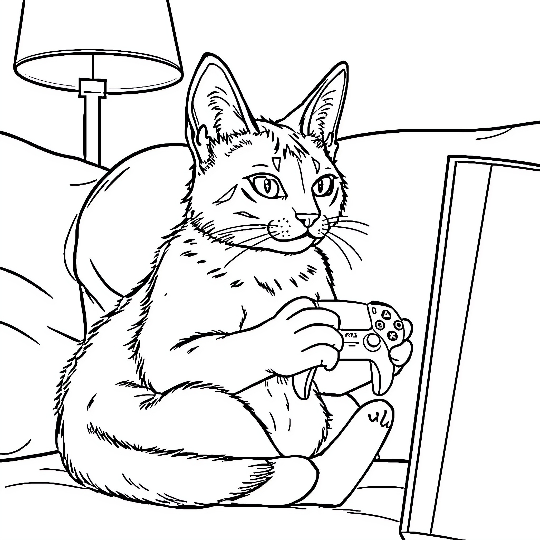 Bluey playing video games on the couch Coloring Page (free black-and-white line drawing printable PDF for all, from beginners to advanced learners, including children, teens, adults, and seniors)