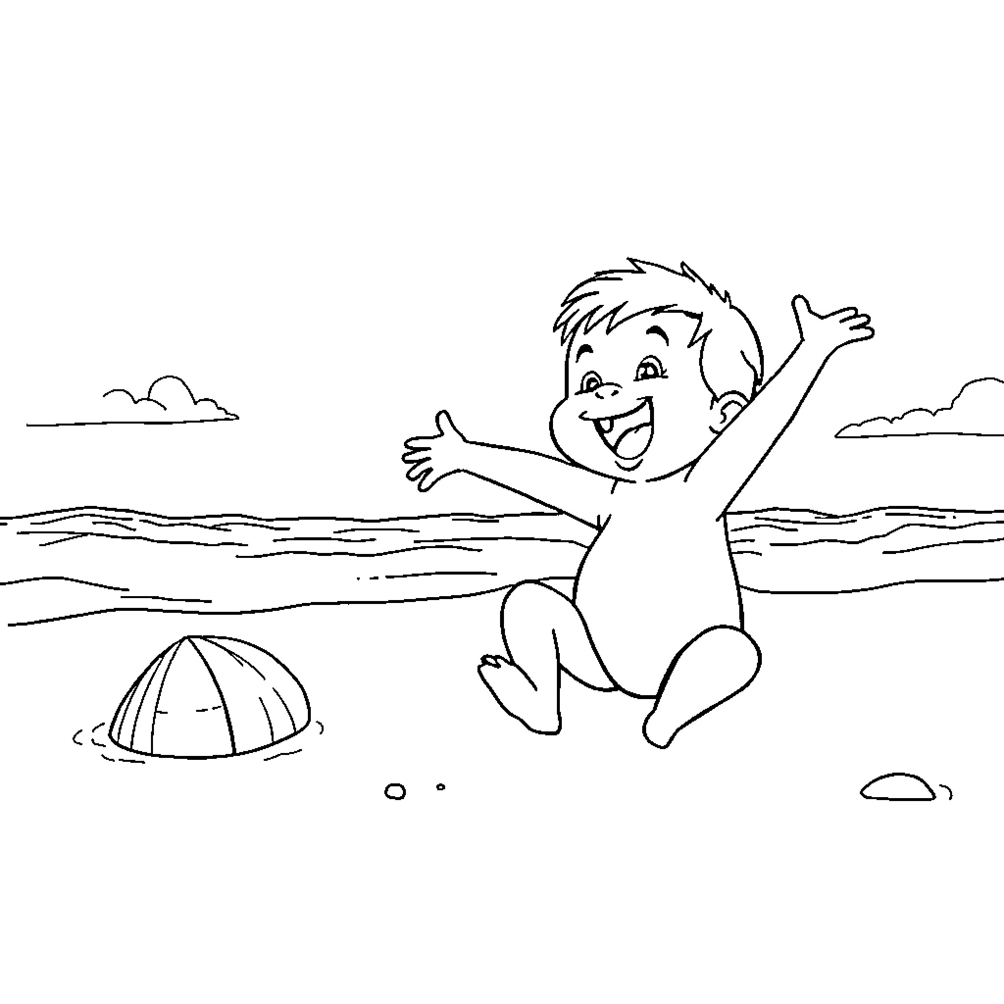 Labubu having fun on the beach Coloring Page (free black-and-white line drawing printable PDF for all, from beginners to advanced learners, including children, teens, adults, and seniors)