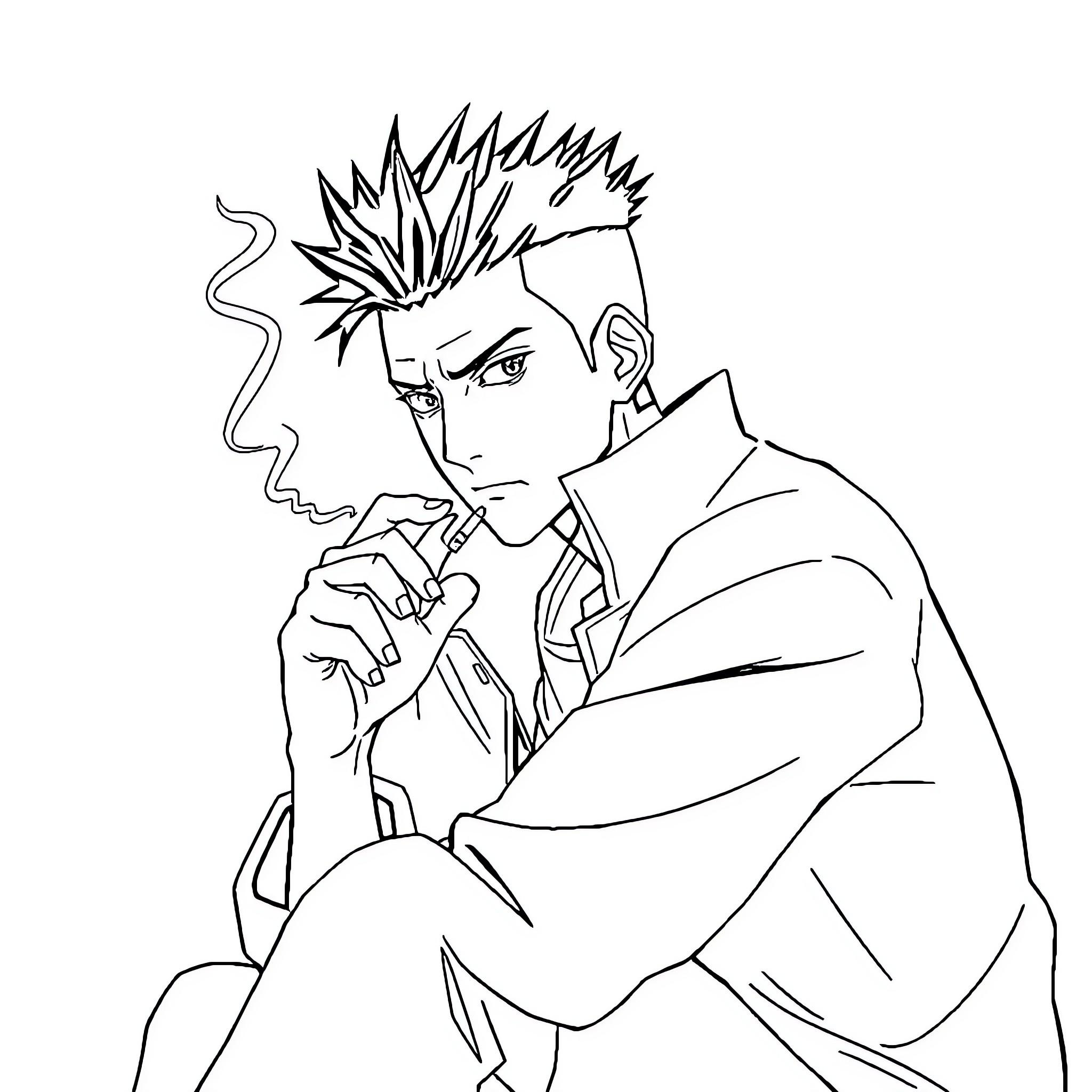 Shikamaru contemplating his next move Coloring Page (free black-and-white line drawing printable PDF for all, from beginners to advanced learners, including children, teens, adults, and seniors)