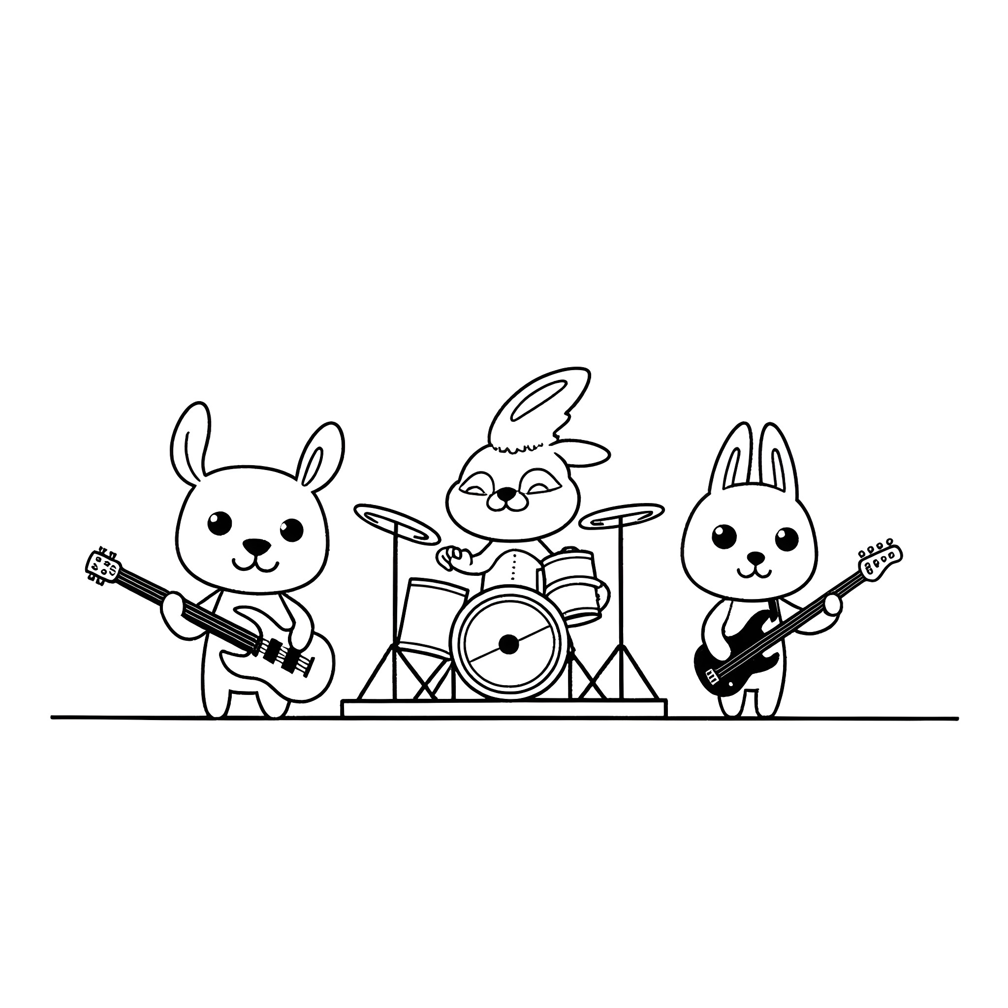 Animal Crossing band performing with instruments Coloring Page (free black-and-white line drawing printable PDF for all, from beginners to advanced learners, including children, teens, adults, and seniors)